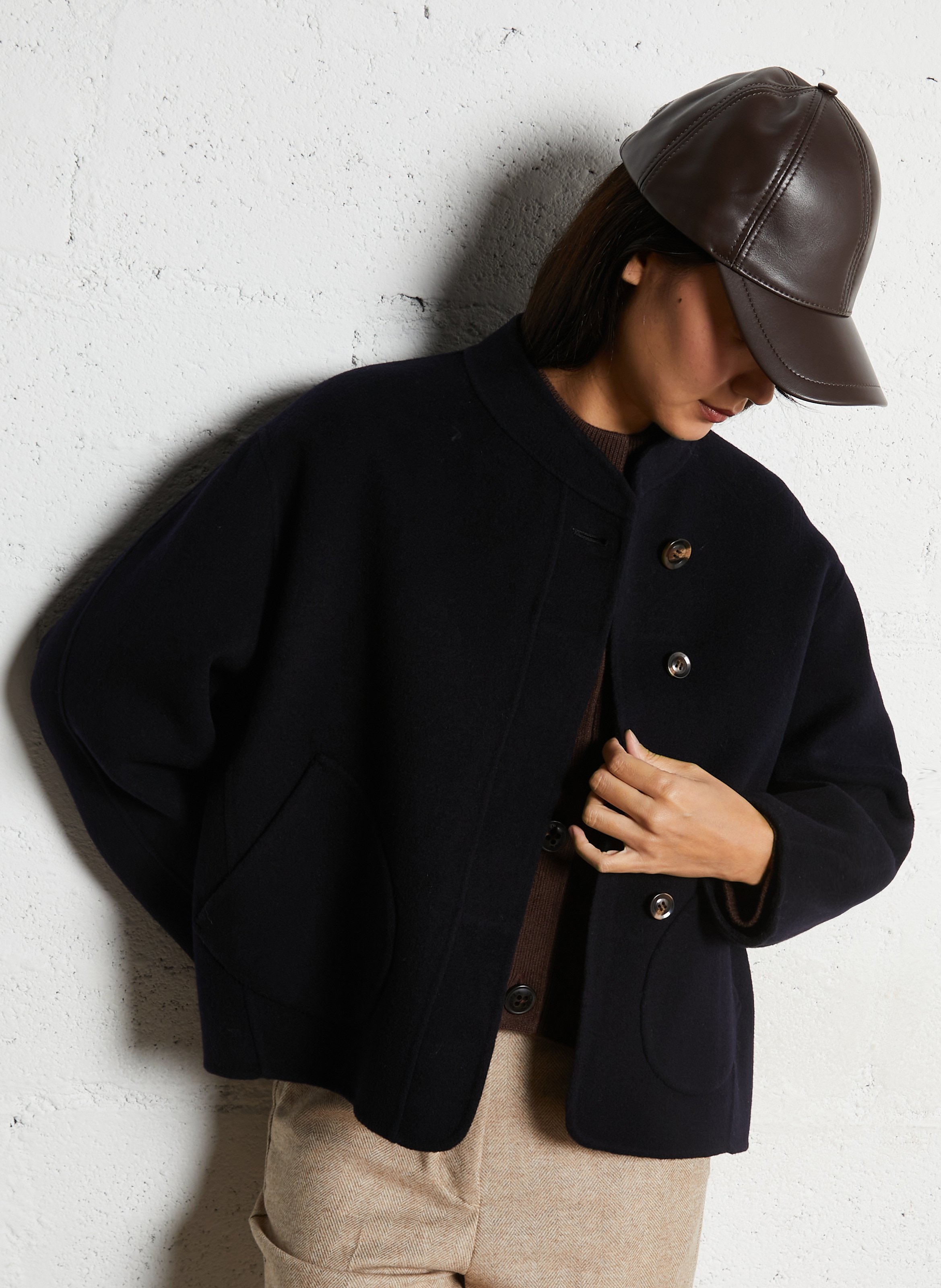 Manteau col rond en laine mélangée  SOEUR Bleu