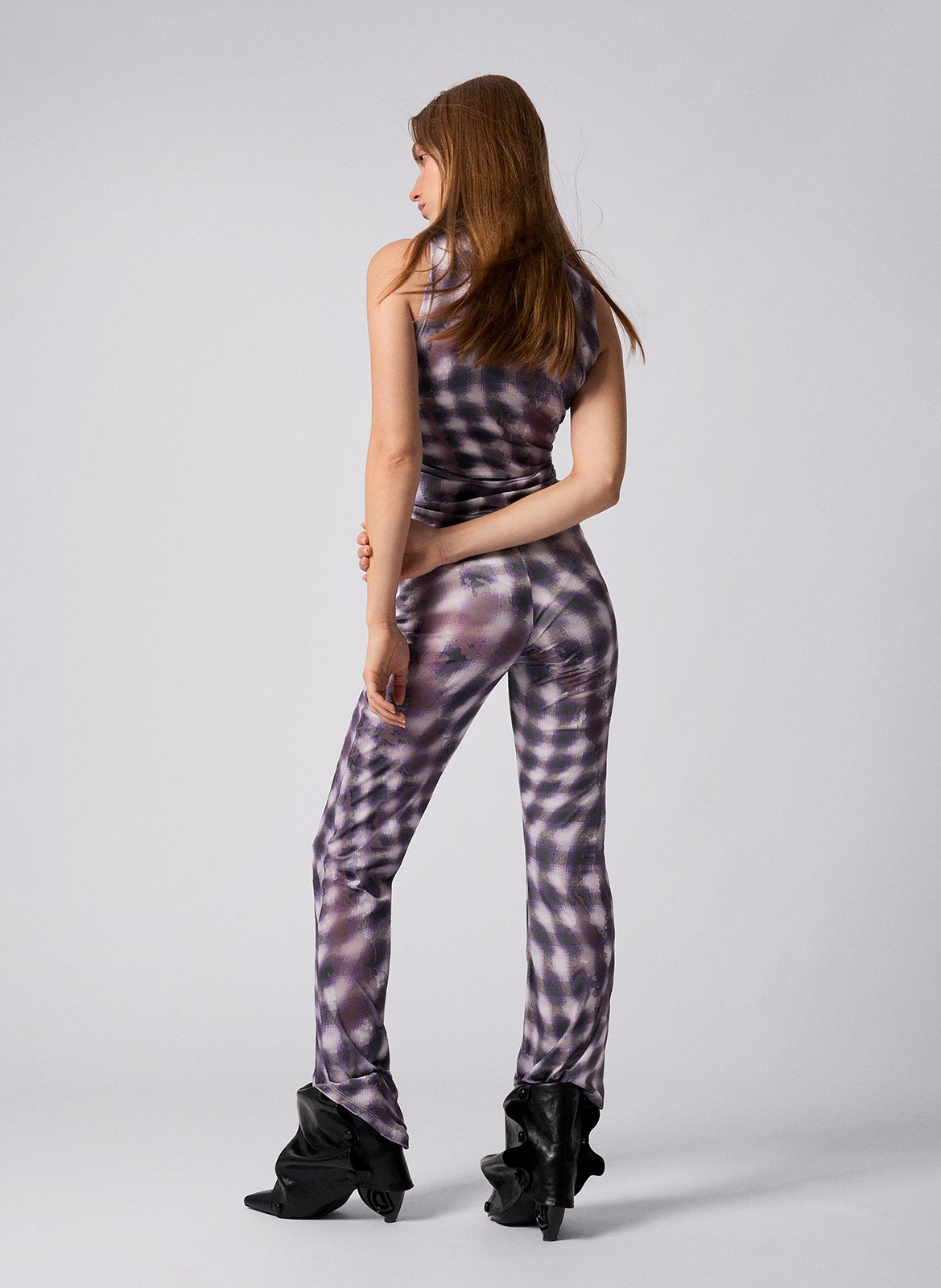 Pantalon flare taille haute à carreaux DESIGUAL Bleu