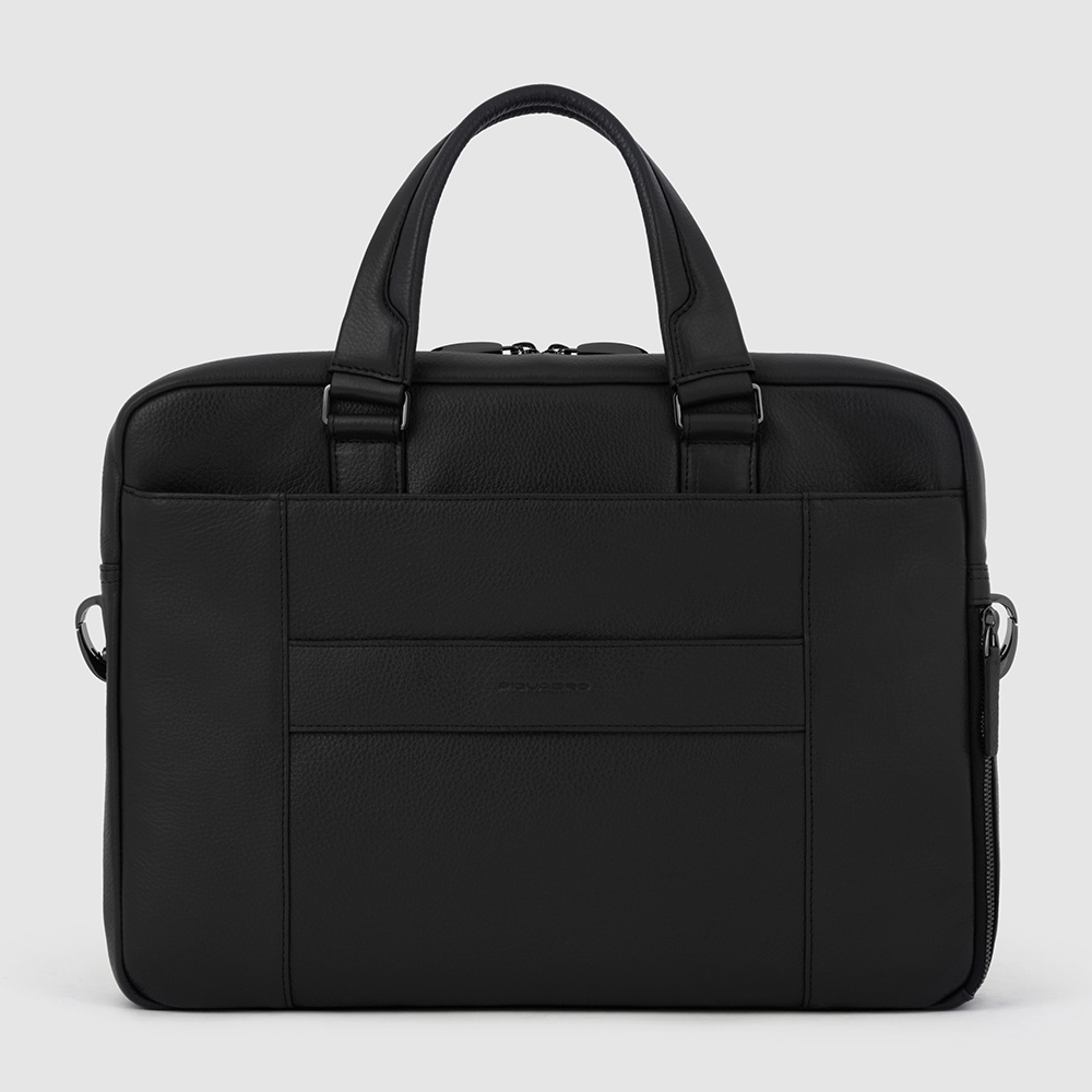 Grained faux leather laptop bag Black