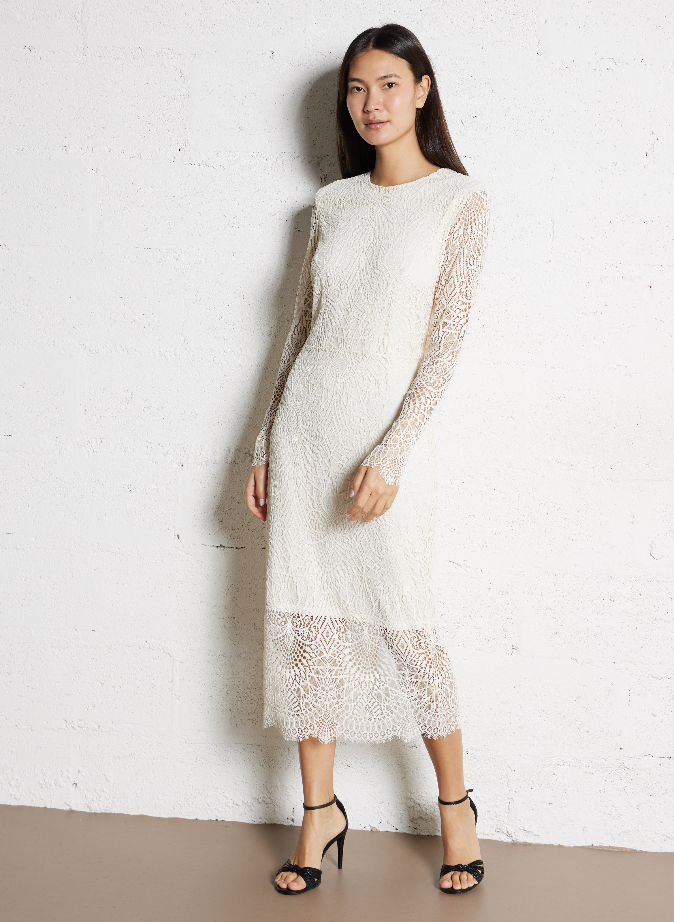 Lange jurk van kant met ronde hals IKKS