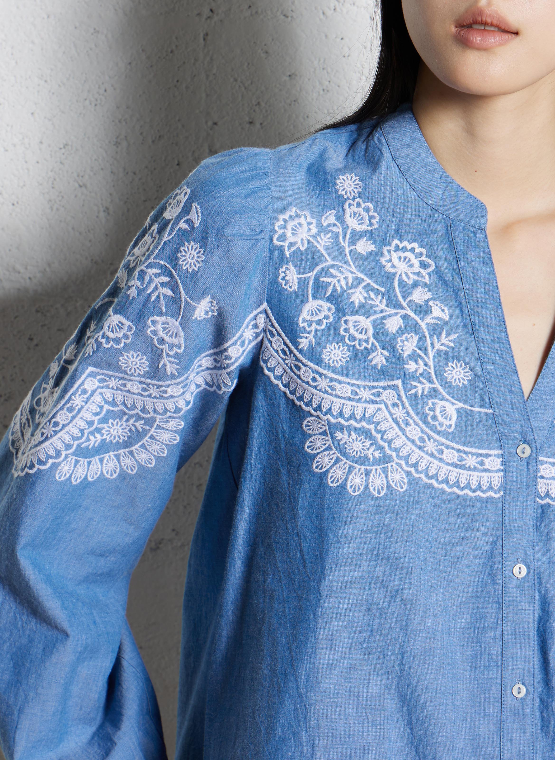 Chemisier ample col tunisien en coton SUD EXPRESS Bleu