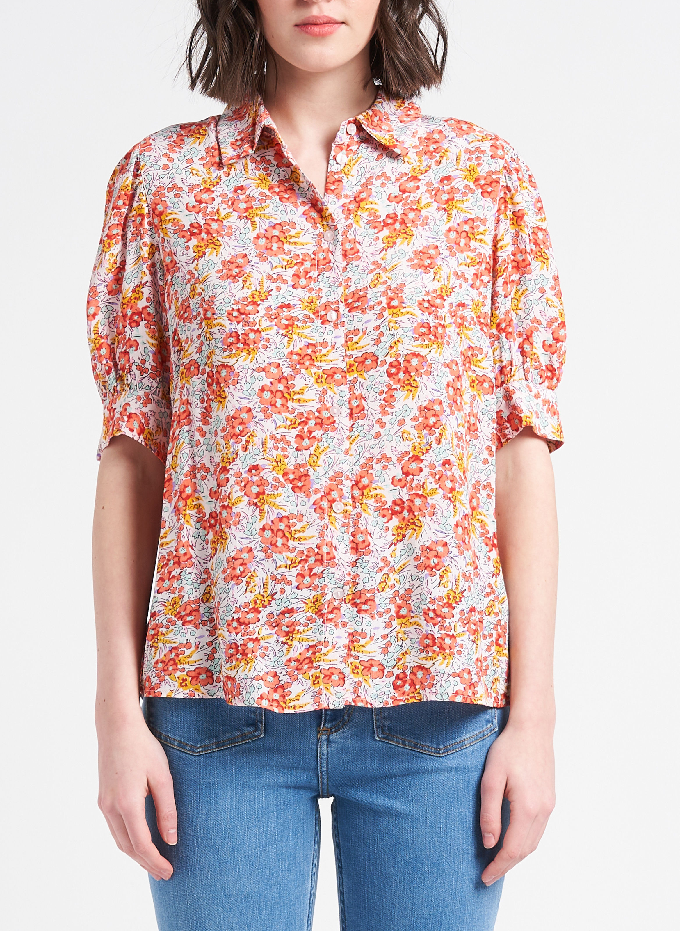 Blouse met klassieke kraag en bloemenprint PIECES Veelkleurig