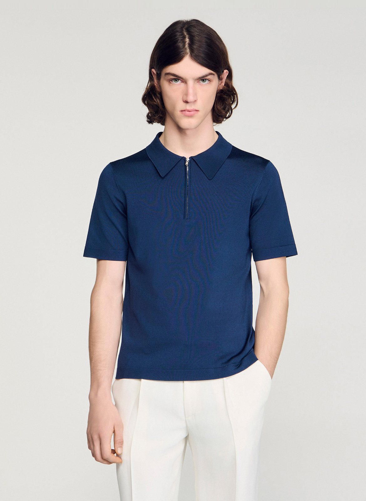 T-shirt manches courtes à col polo zippé SANDRO