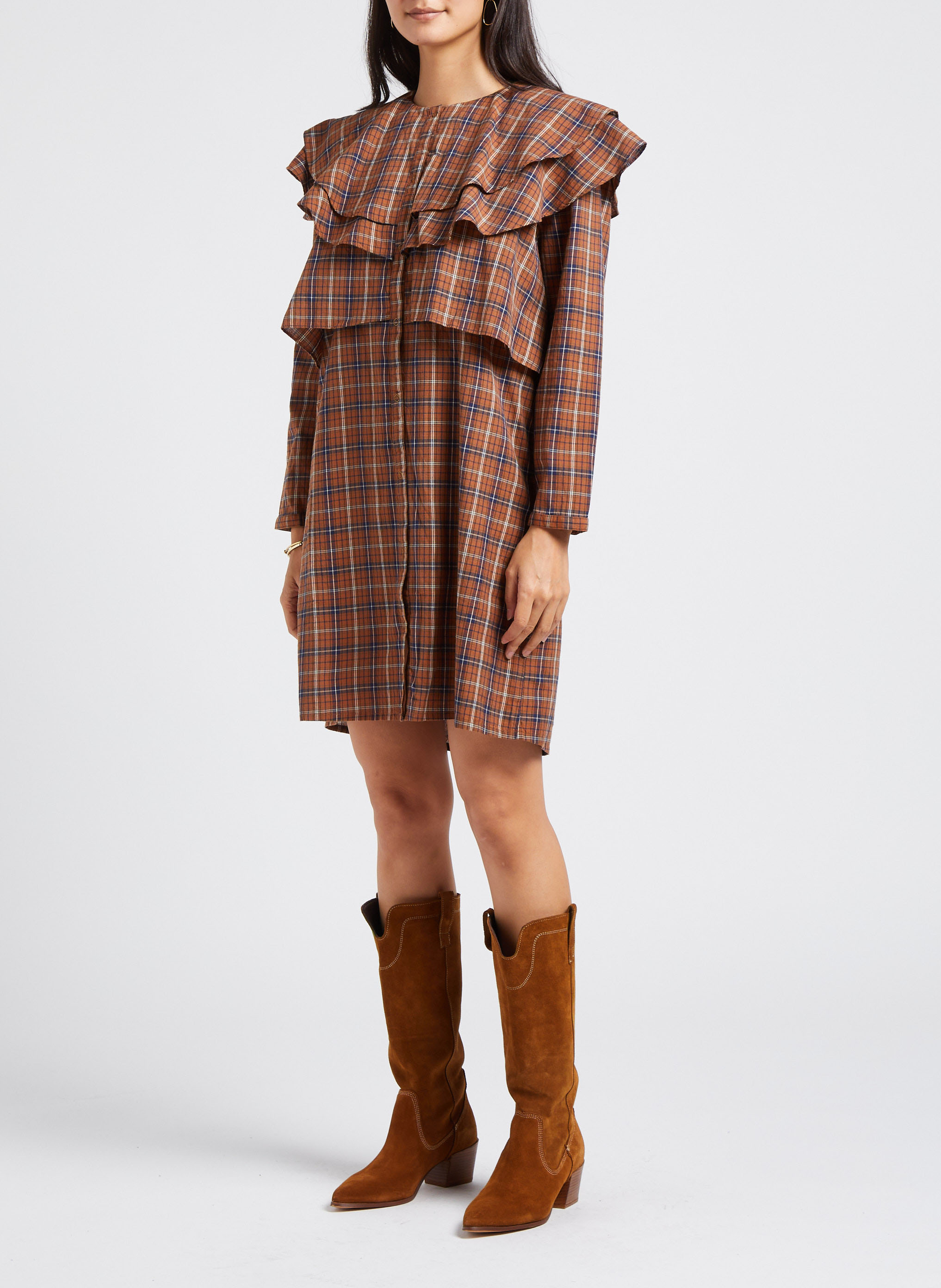 Robe droite col rond en coton BELLEPIECE Marron