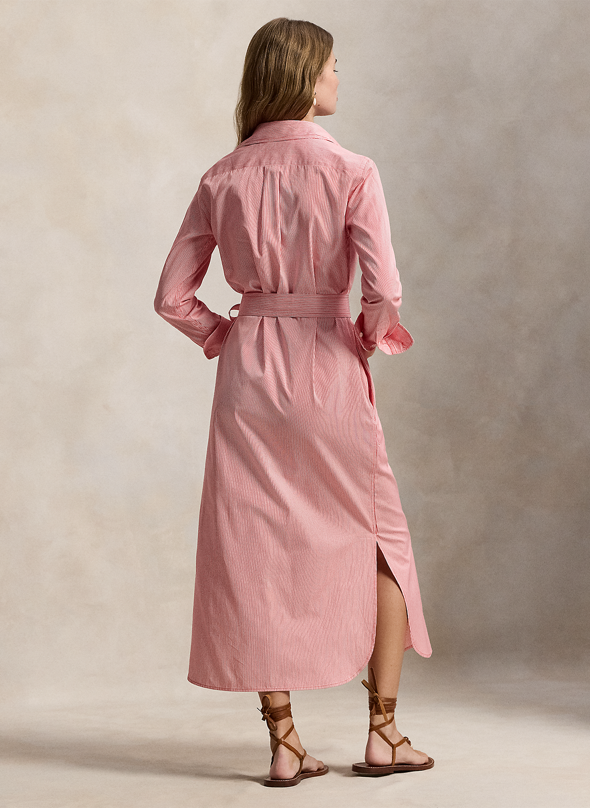 Long cotton dress with classic collar POLO RALPH LAUREN Red