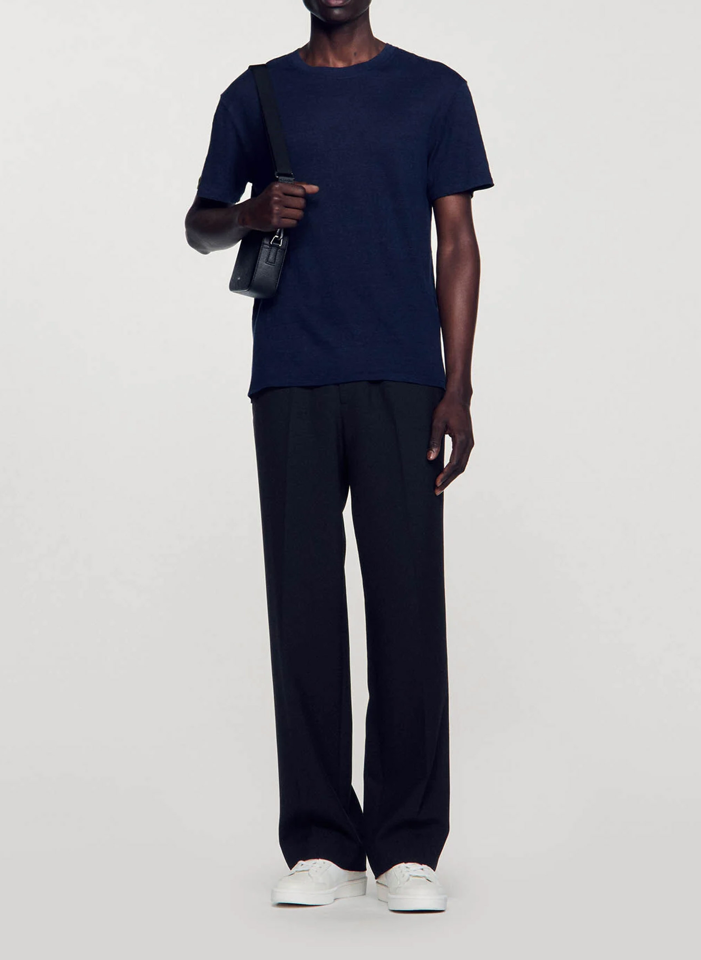 Regular-fit, linnen T-shirt met ronde hals SANDRO Blauw