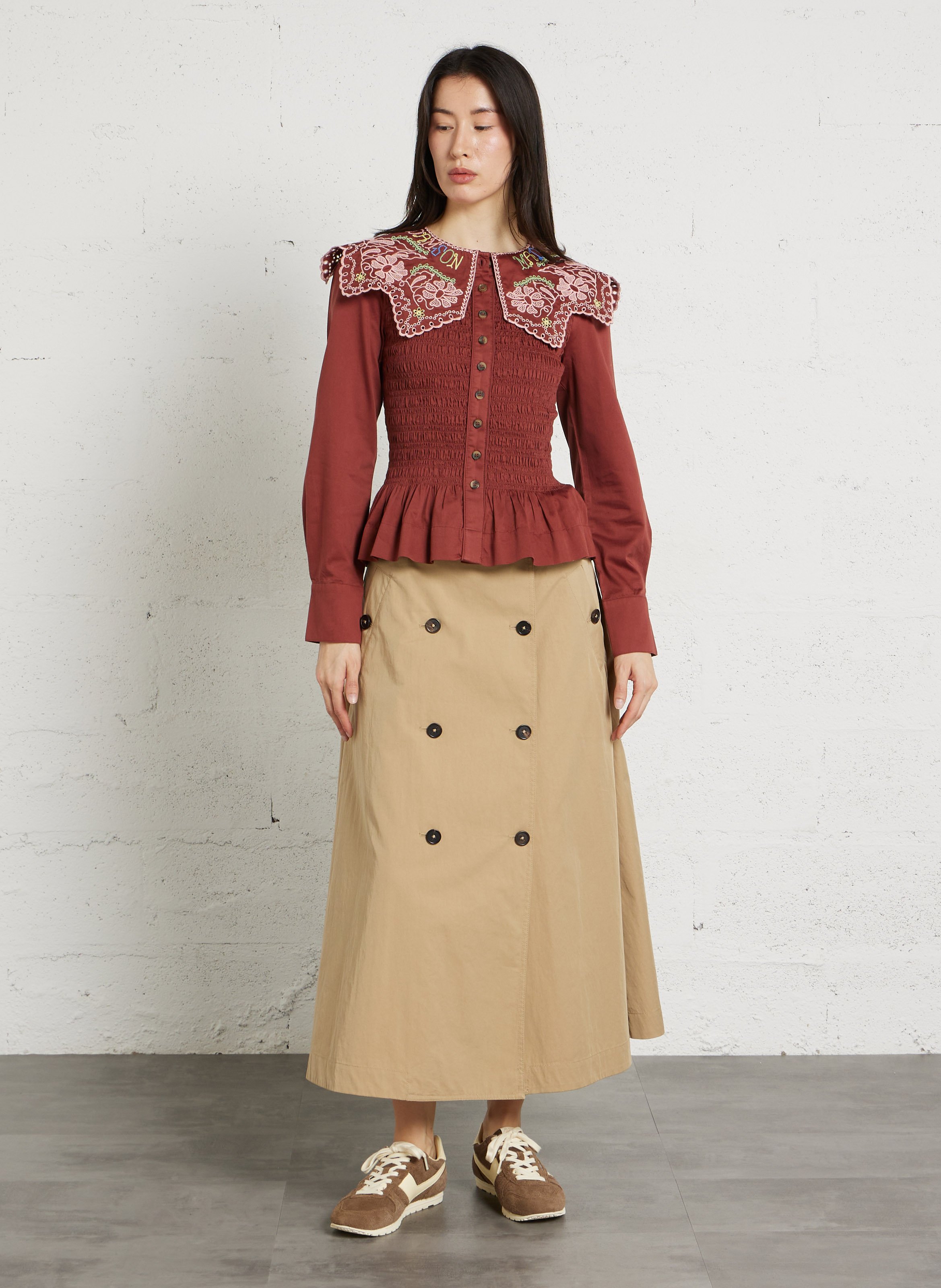 Top boutonné ajusté en coton bio DAMSON MADDER Rouge