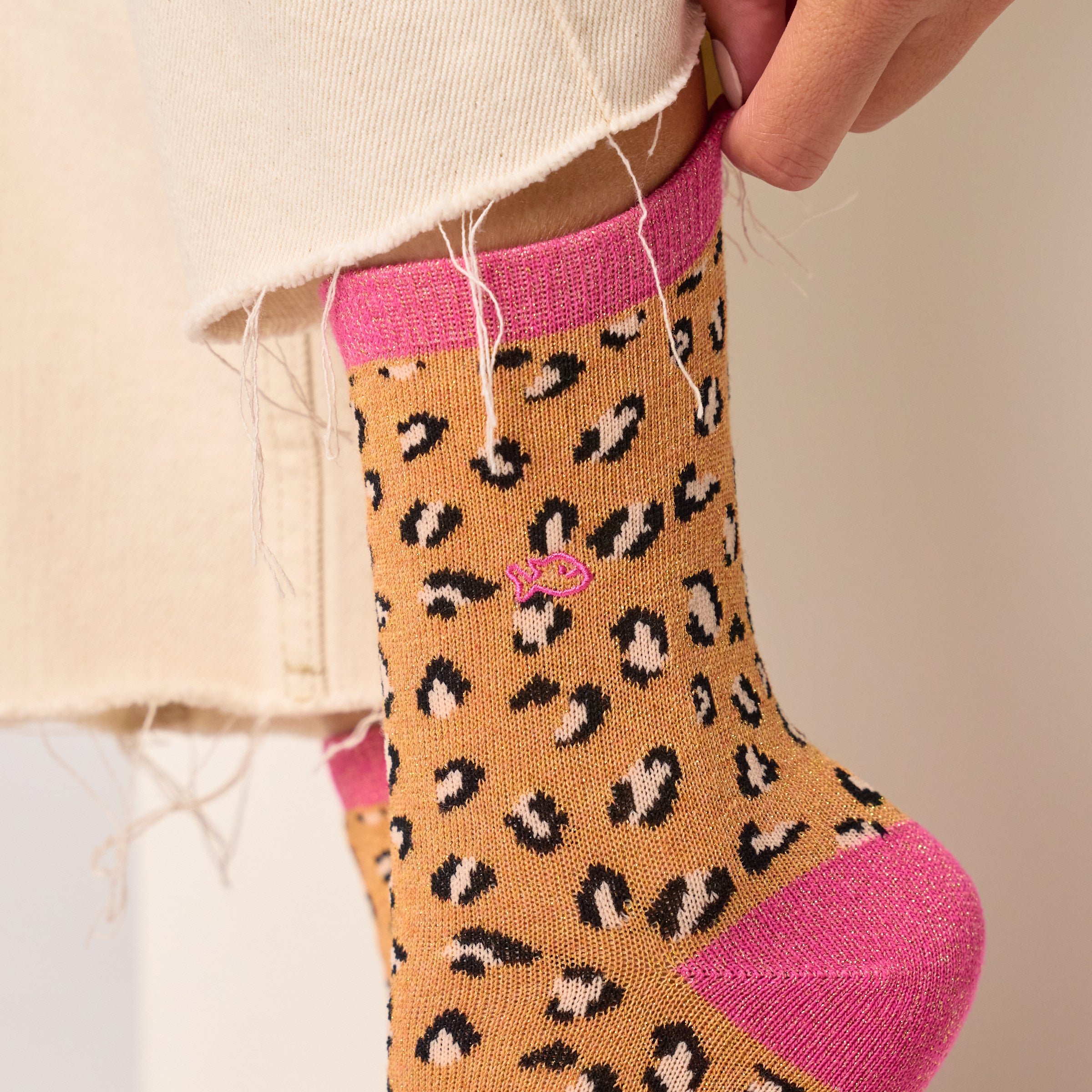 Leopard Combed Cotton Socks BILLYBELT Orange