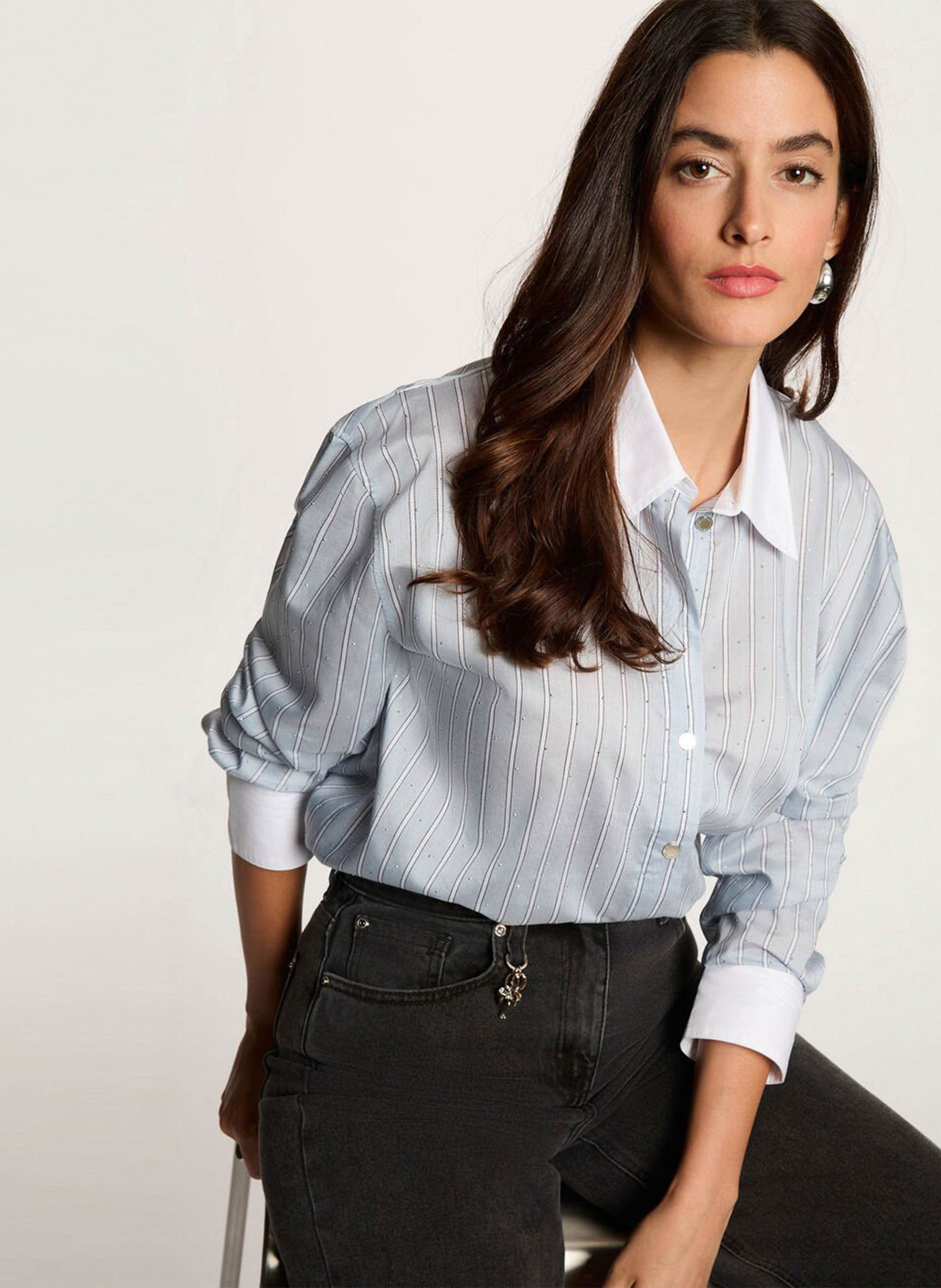 Straight Striped Shirt with Contrast Edges MORGAN Multicolored