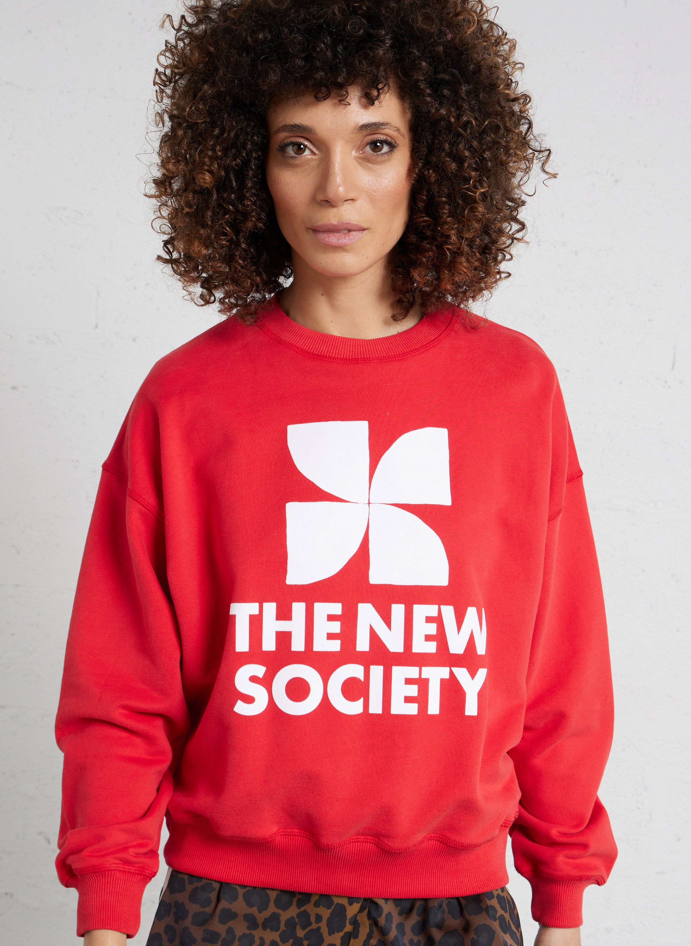 Oversized cotton sweatshirt with round neck THE NEW SOCIETY Red