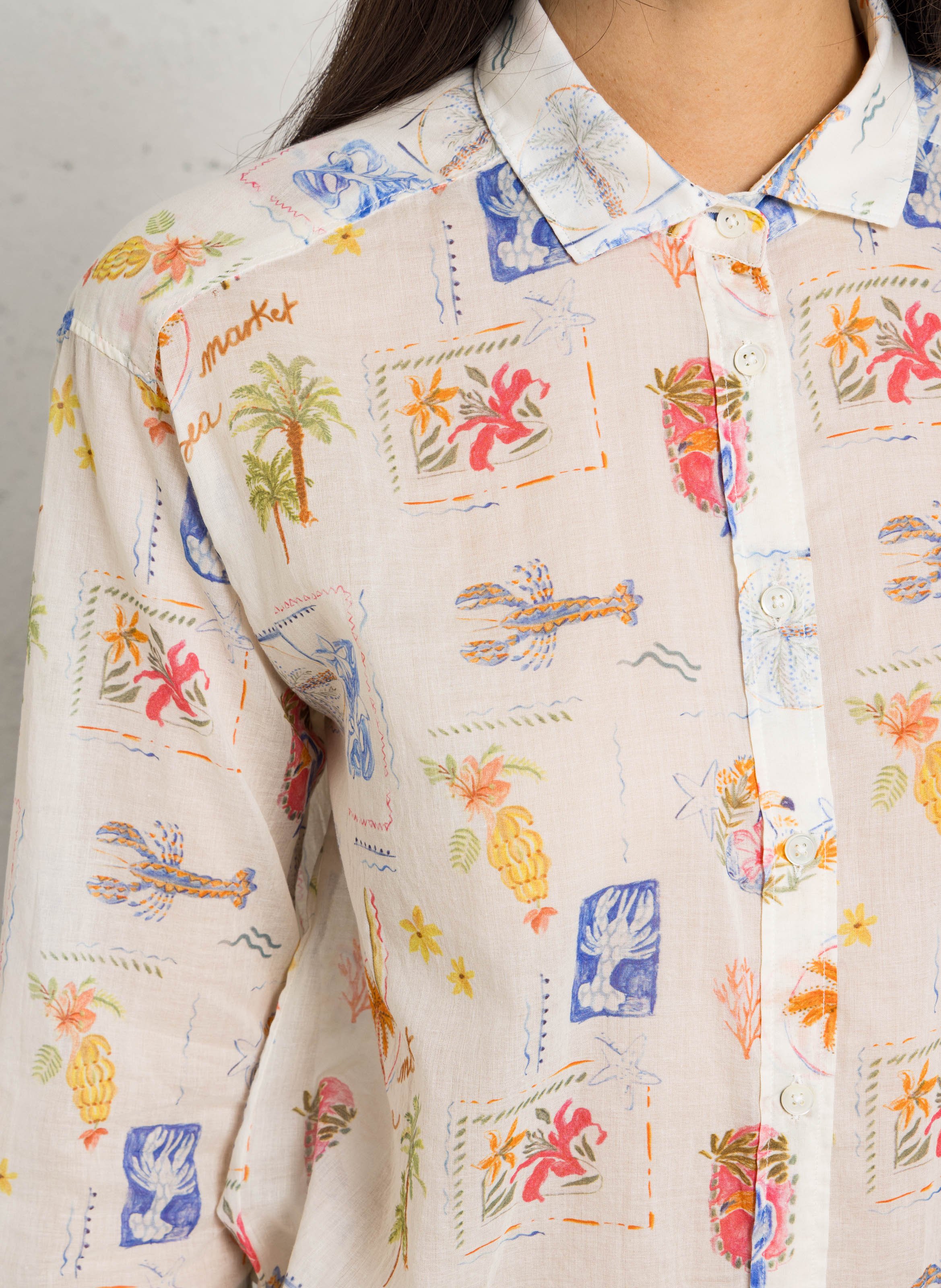 Camicia diritta classica stampata Multicolore