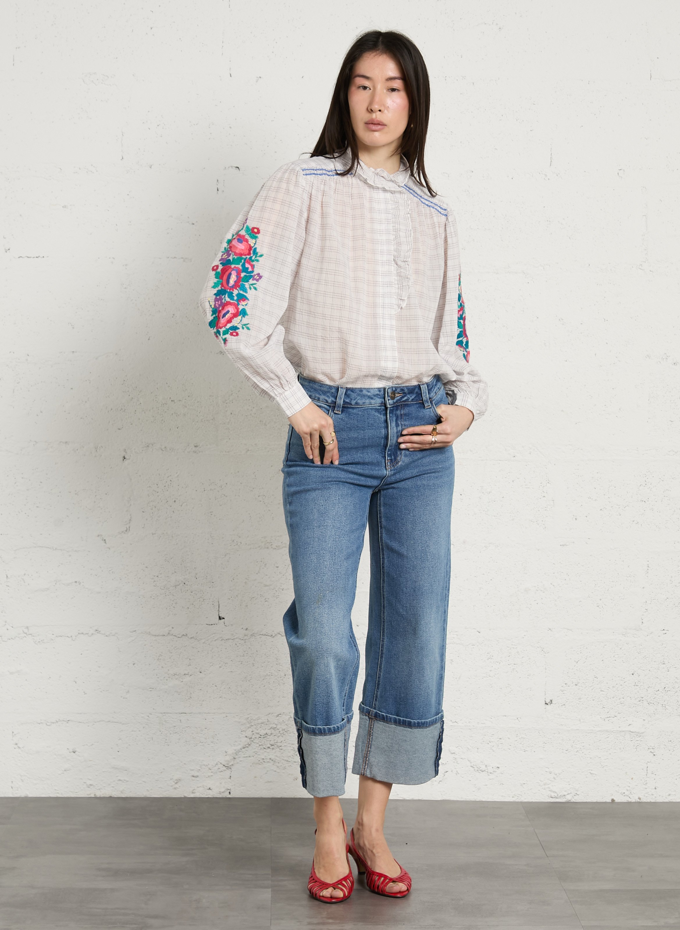 High-waisted cropped jeans with cuffs MAISON 123 Blue