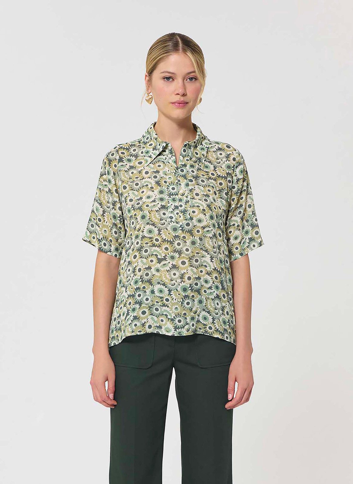 Top fluide manches courtes imprimé TARA JARMON Vert