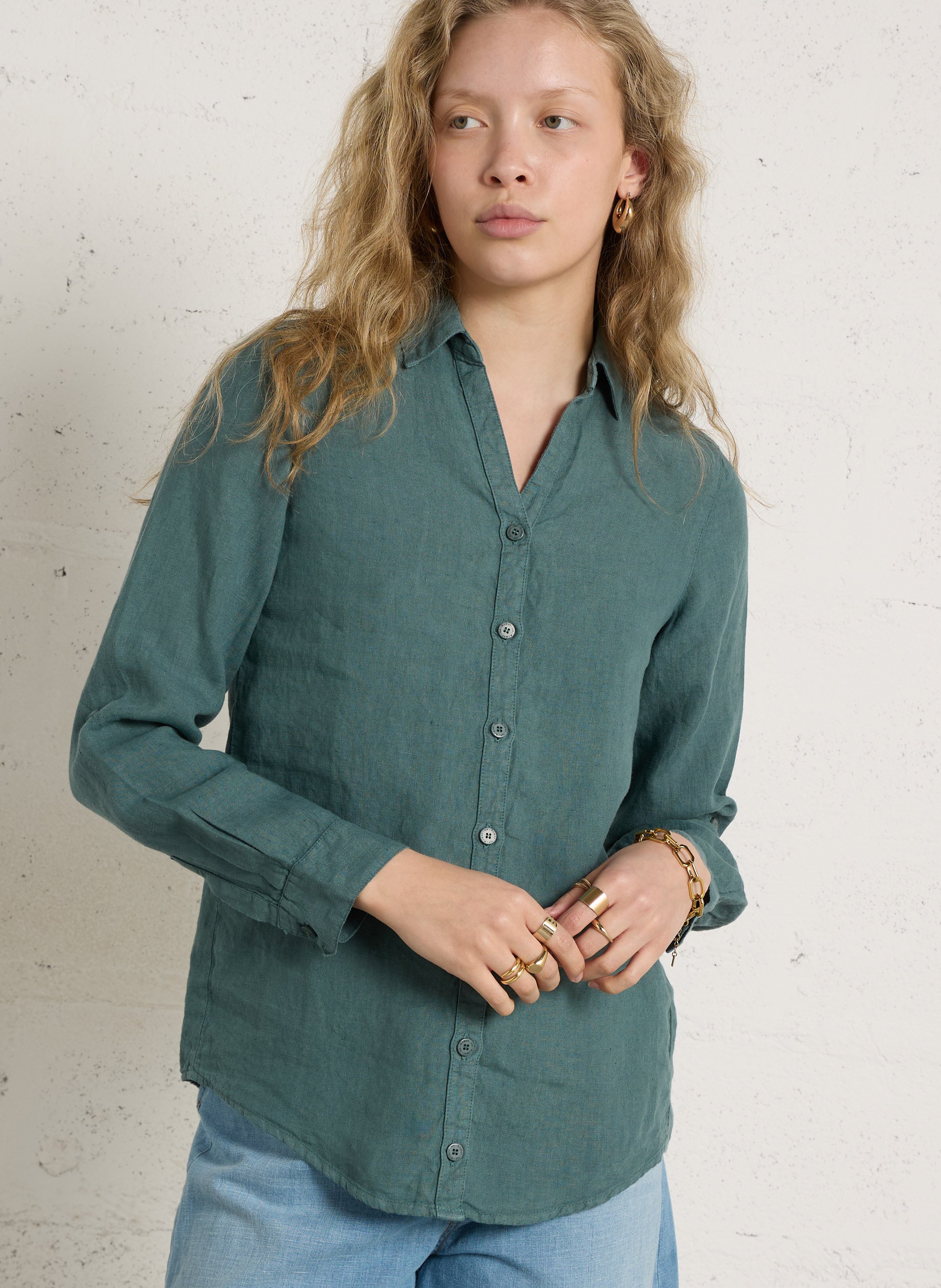 Chemise droite col V en lin ARMOR LUX