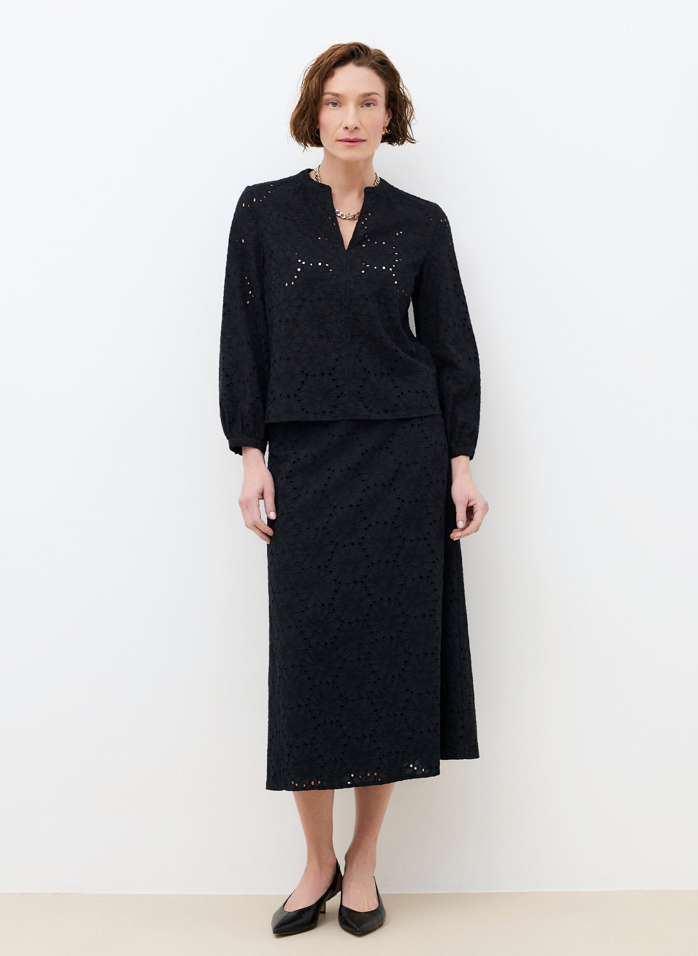 Blouse col V en coton CAROLL Noir