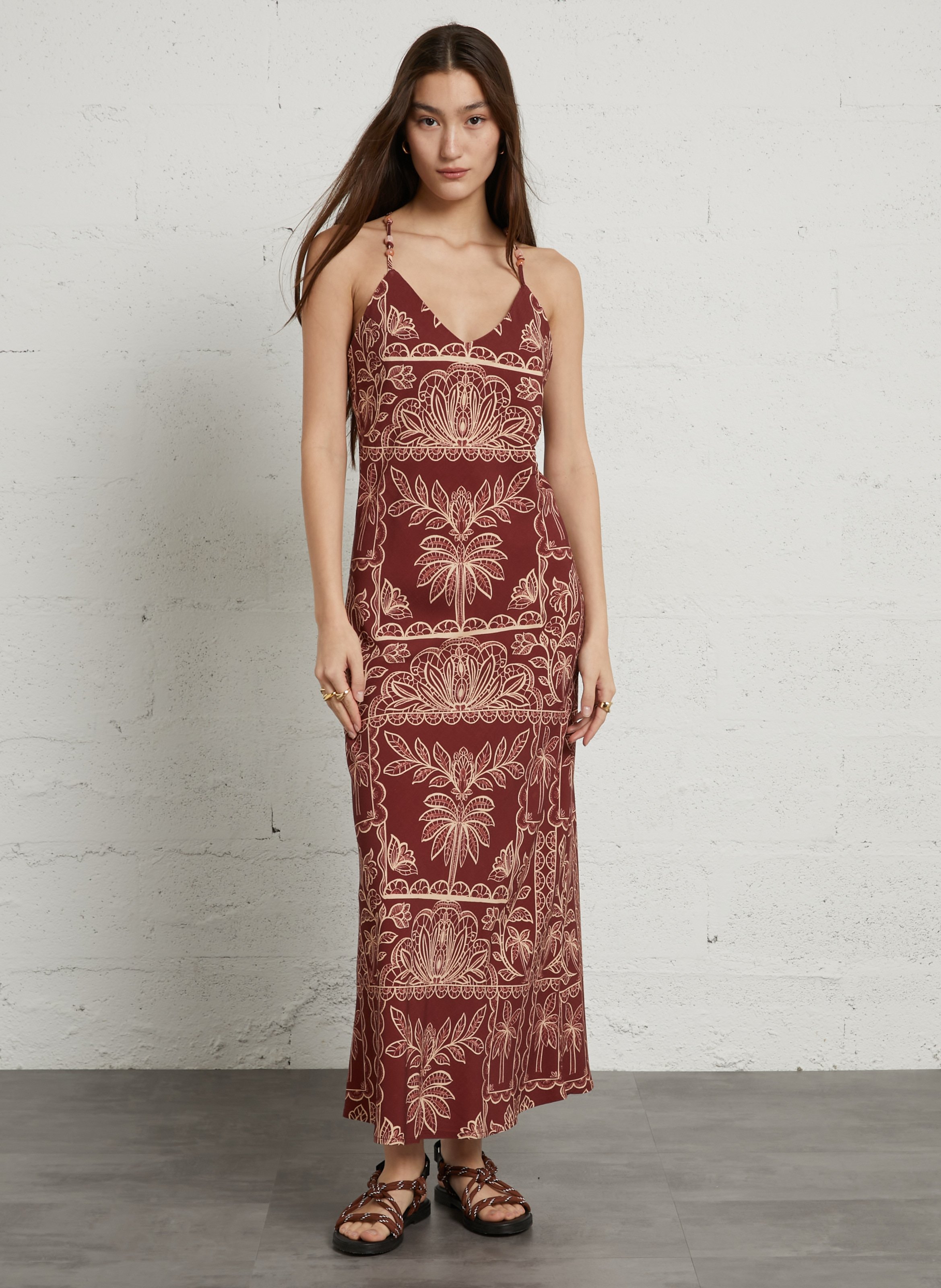 Robe longue droite imprimée LA PETITE ETOILE Marron