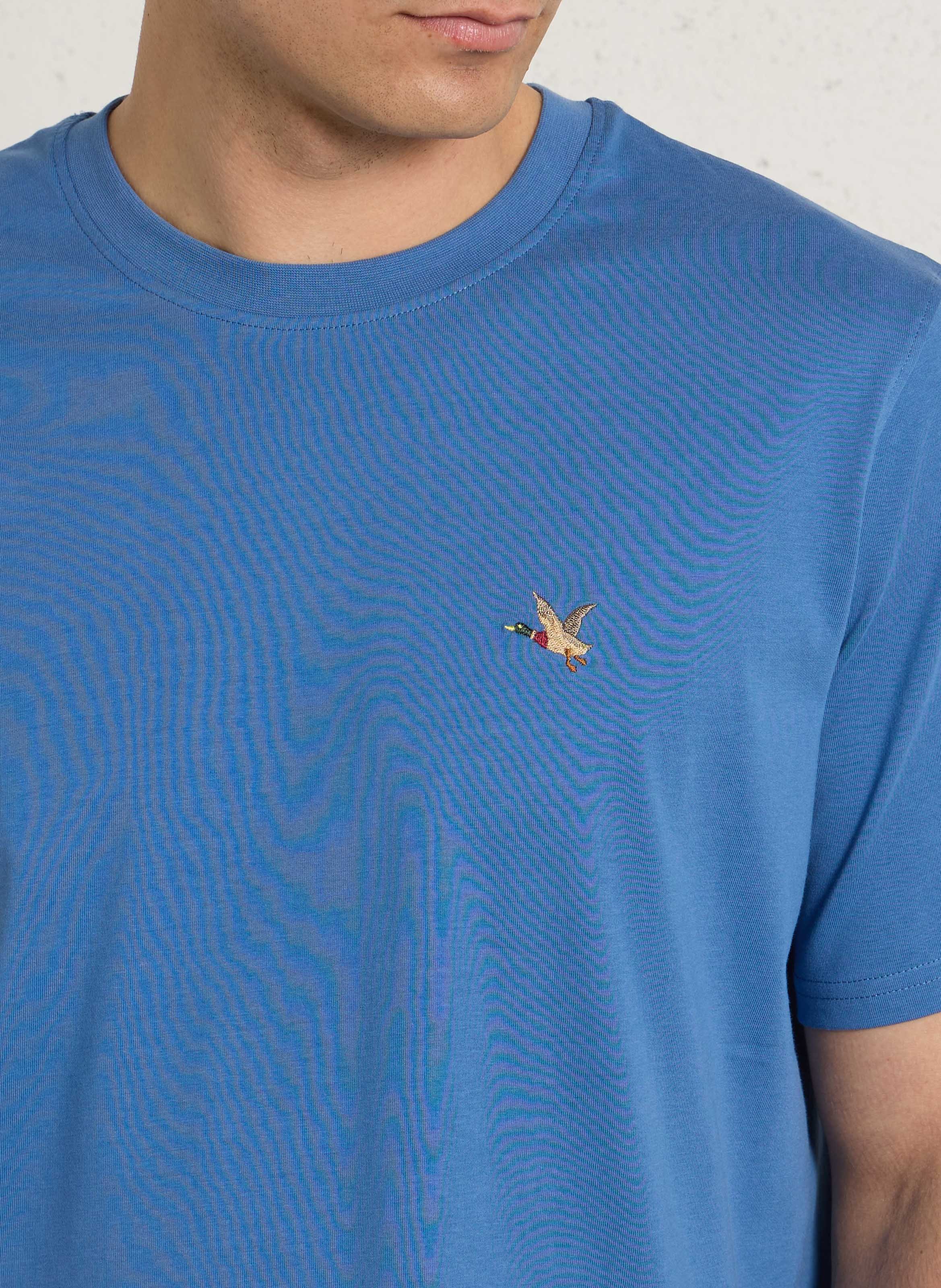 Straight round neck plain T-shirt with embroidered logo CHEVIGNON Blue