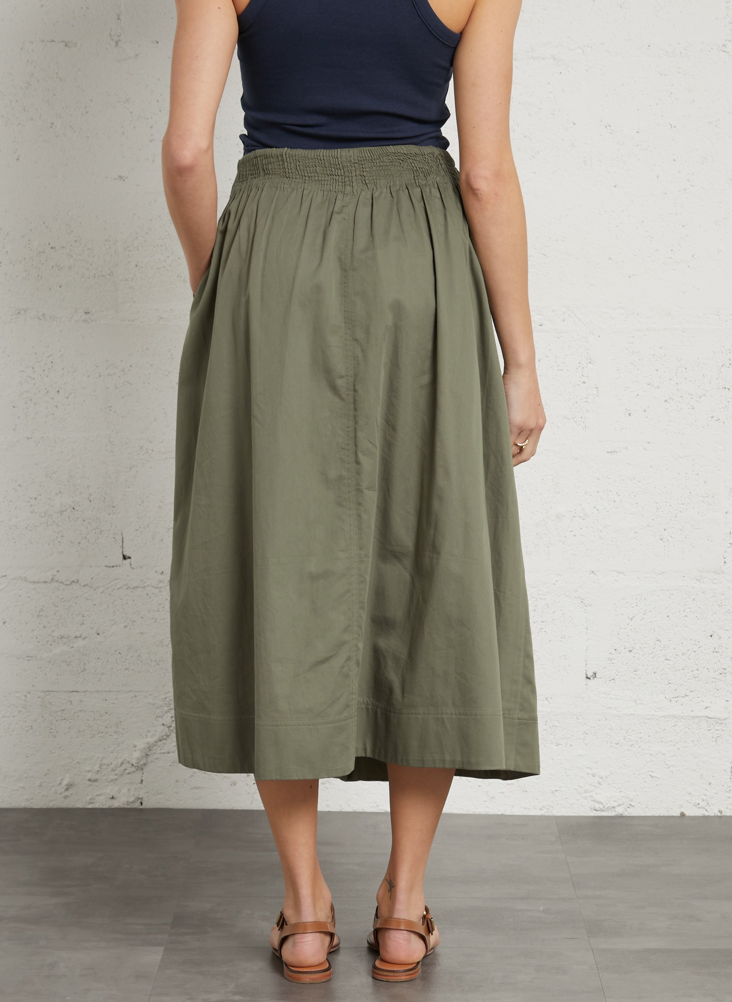 Jupe midi en coton Vert