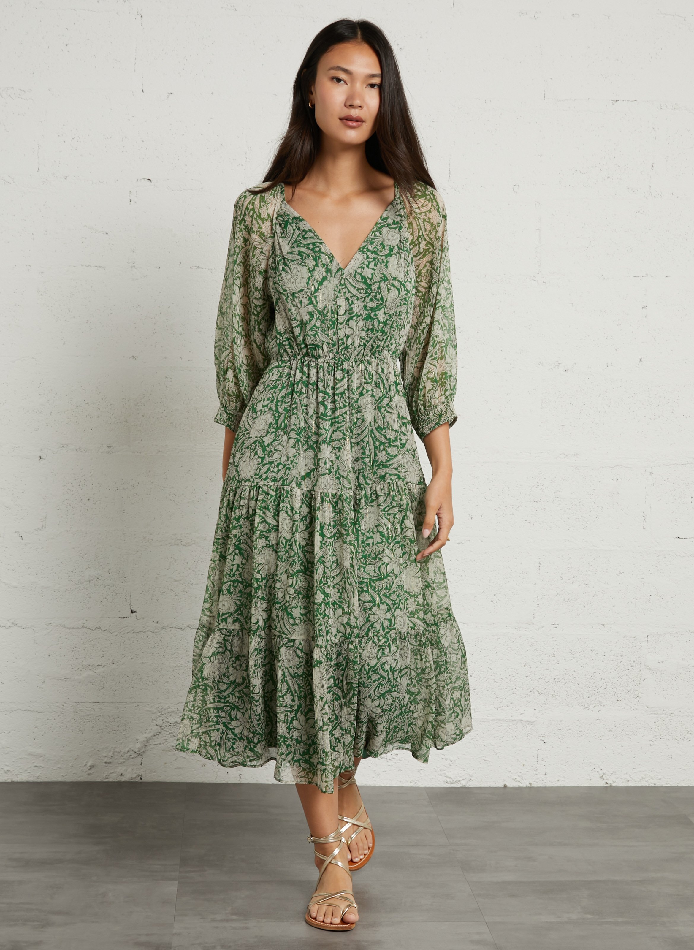 Robe longue col V  SUD EXPRESS Vert