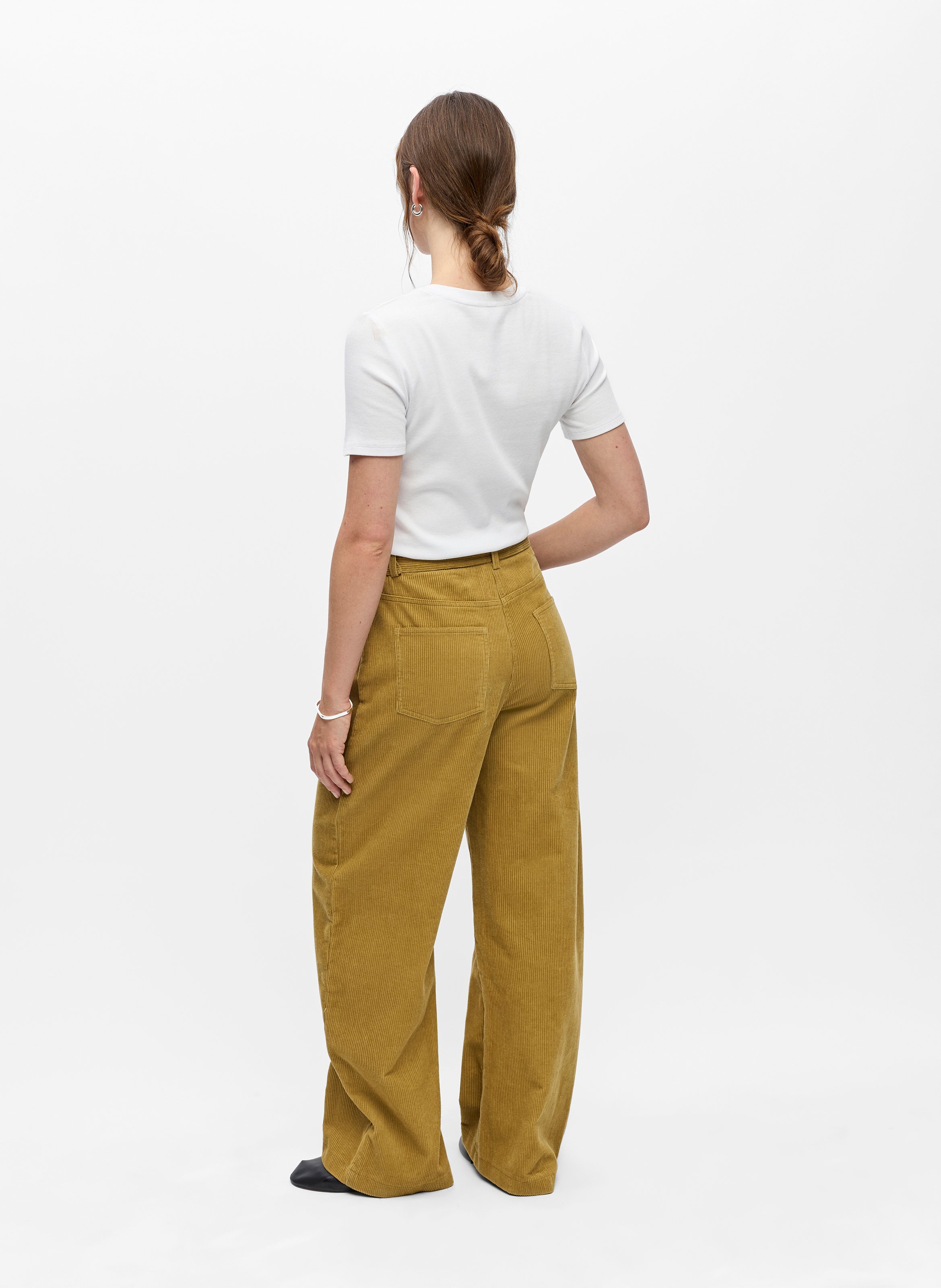 Pantalon large en coton côtelé OBJECT Marron