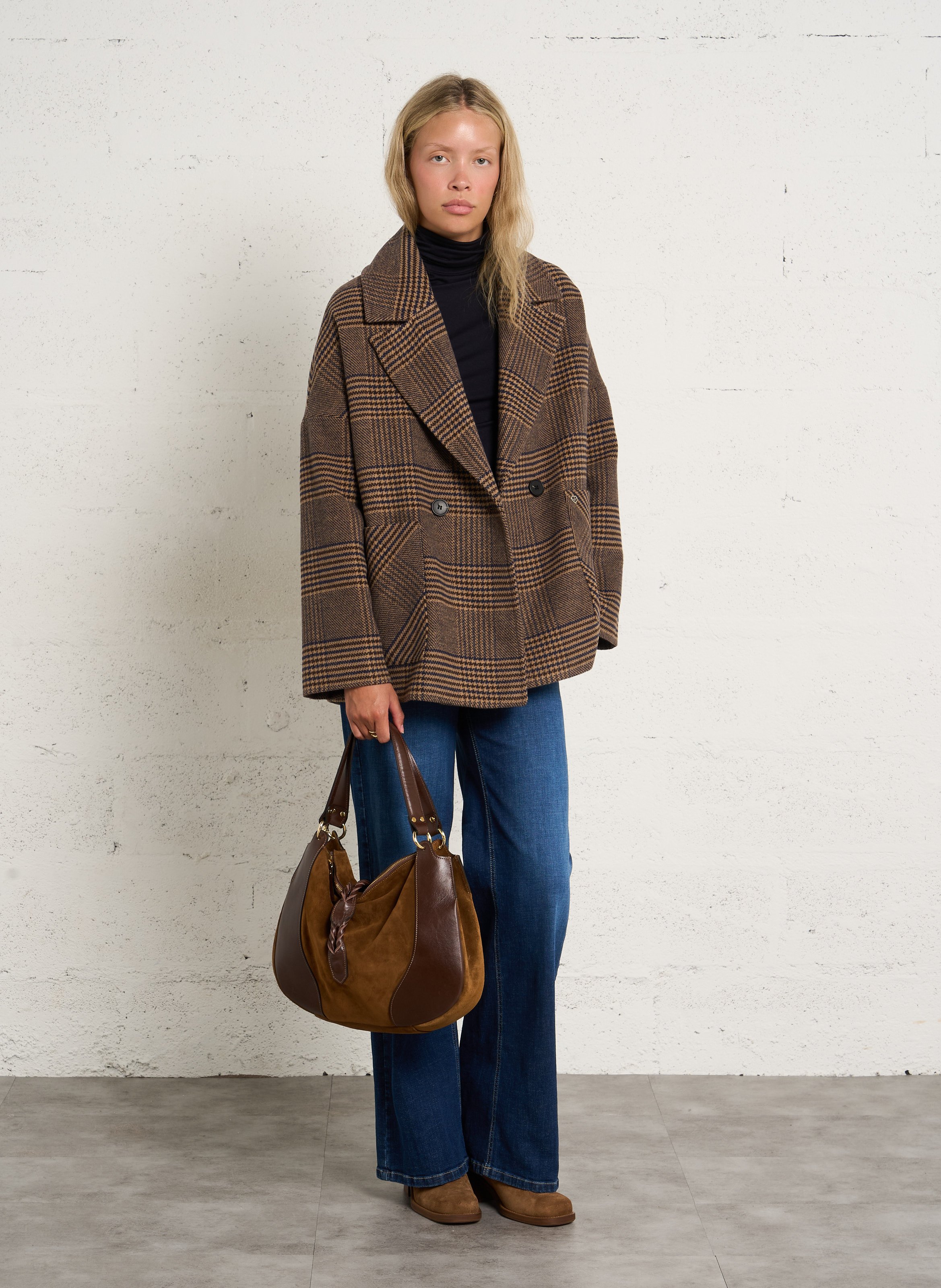 Printed Double-Breasted Coat PLEASE Brown