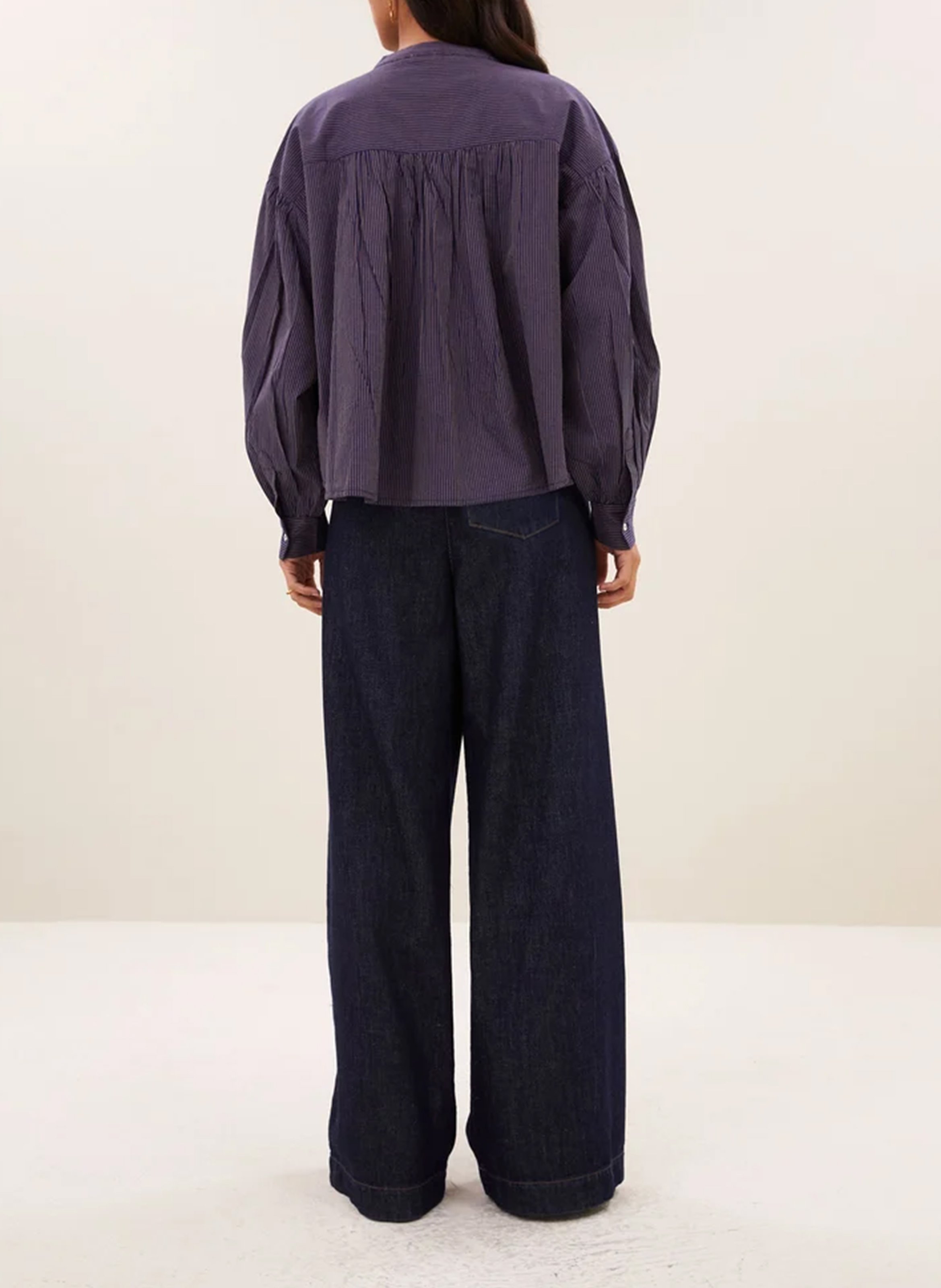 Blouse droite col rond rayée en coton bio BY BAR Prune