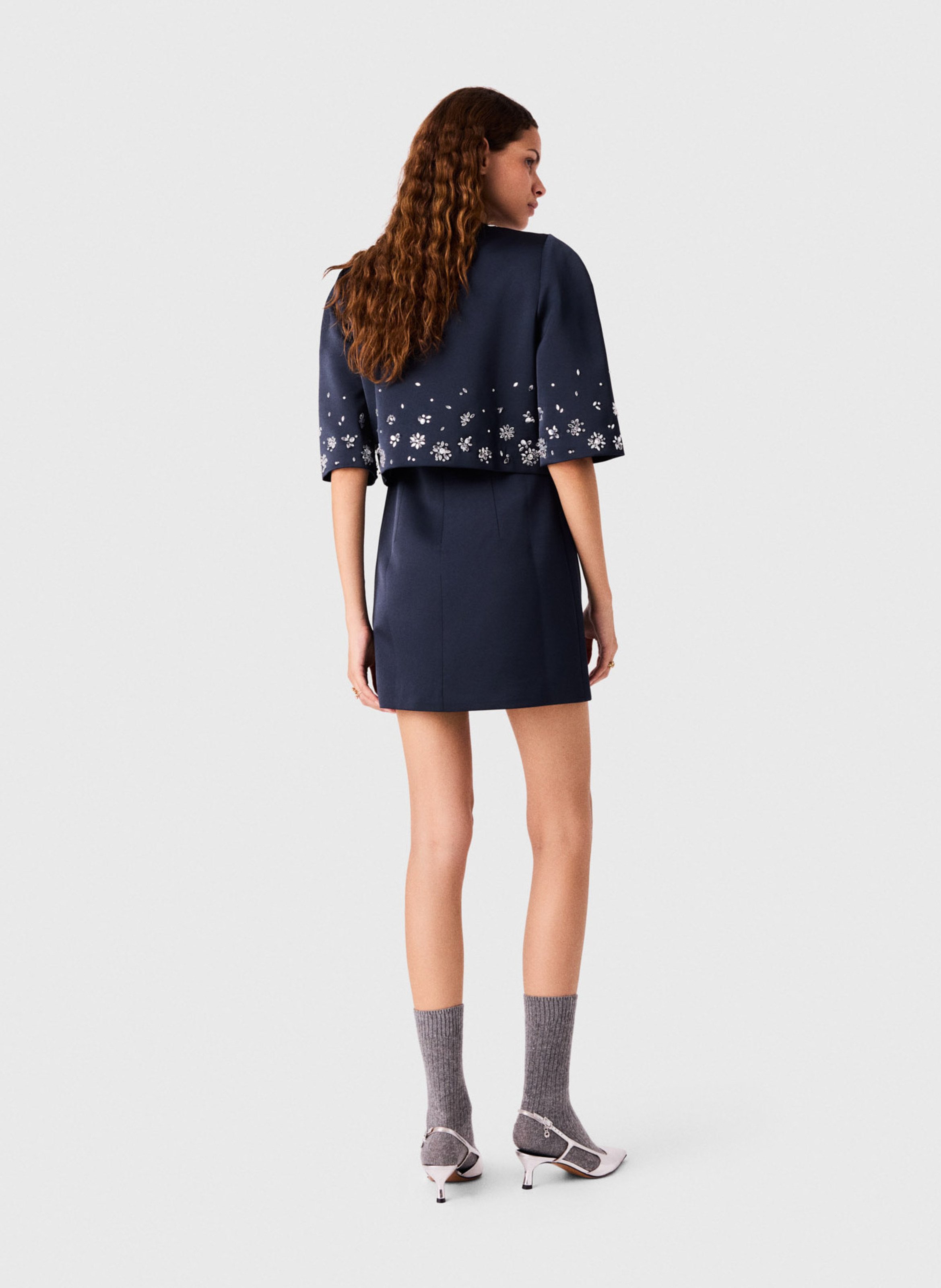 Veste courte manches courtes à strass MAJE Bleu