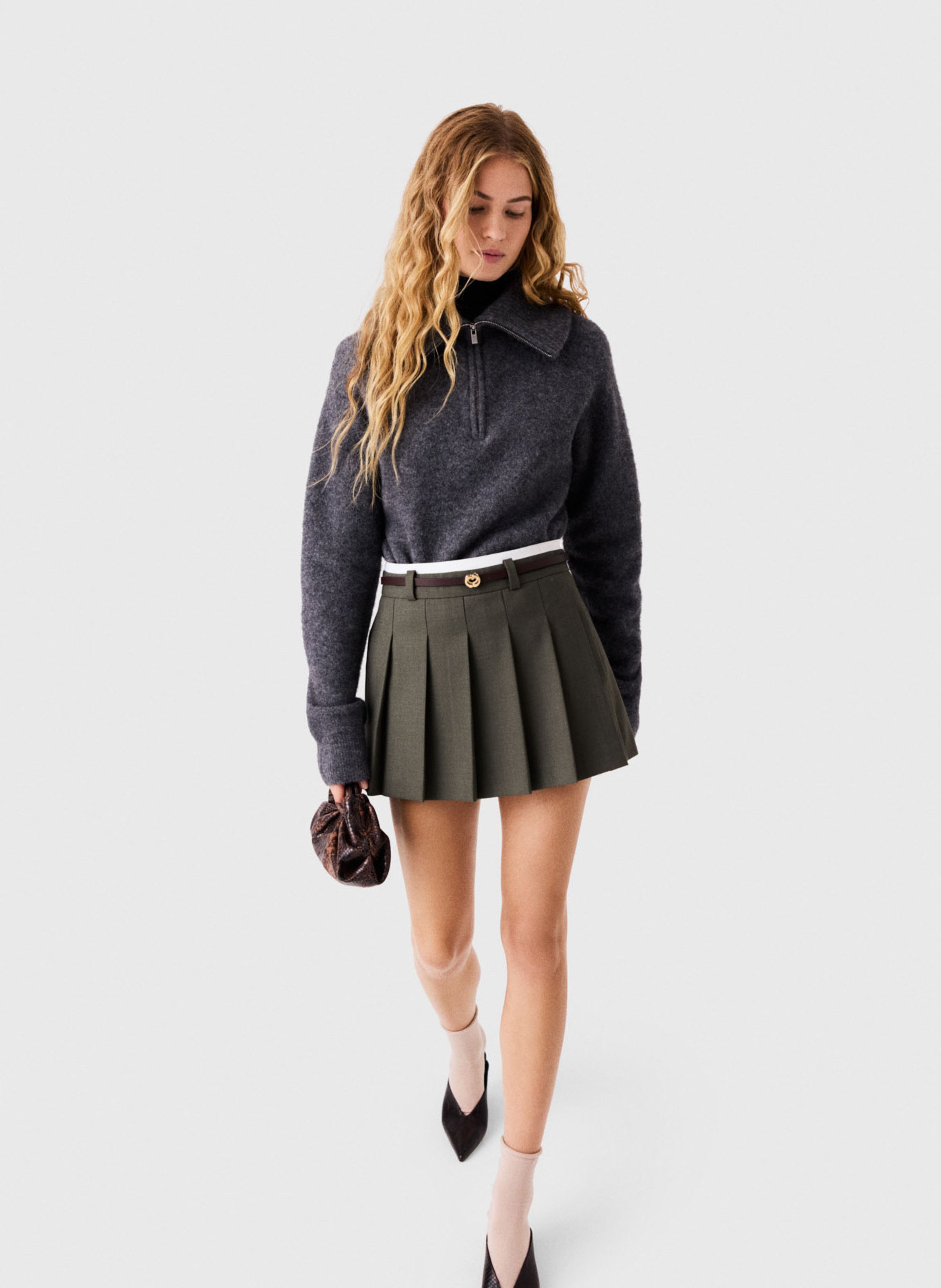 Short wool-blend skirt MAJE Khaki