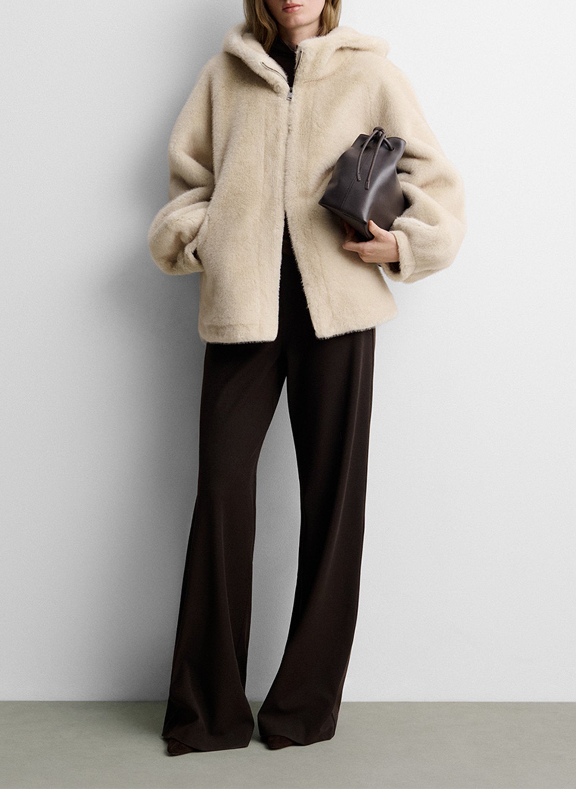 Ruime jas met capuchon in imitatiebontlook SIMORRA Beige