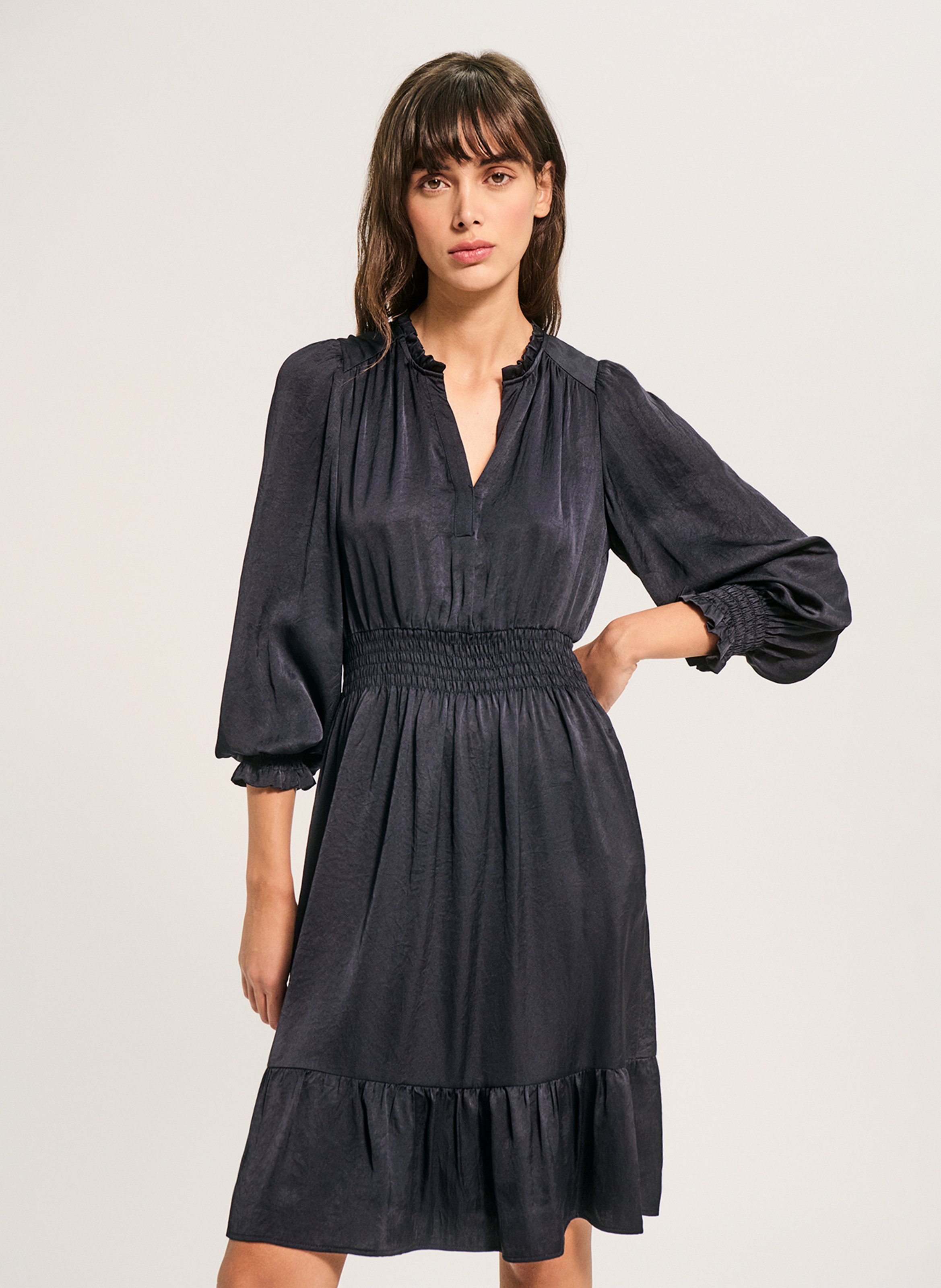 Short fitted dress with Henley collar PABLO Blue