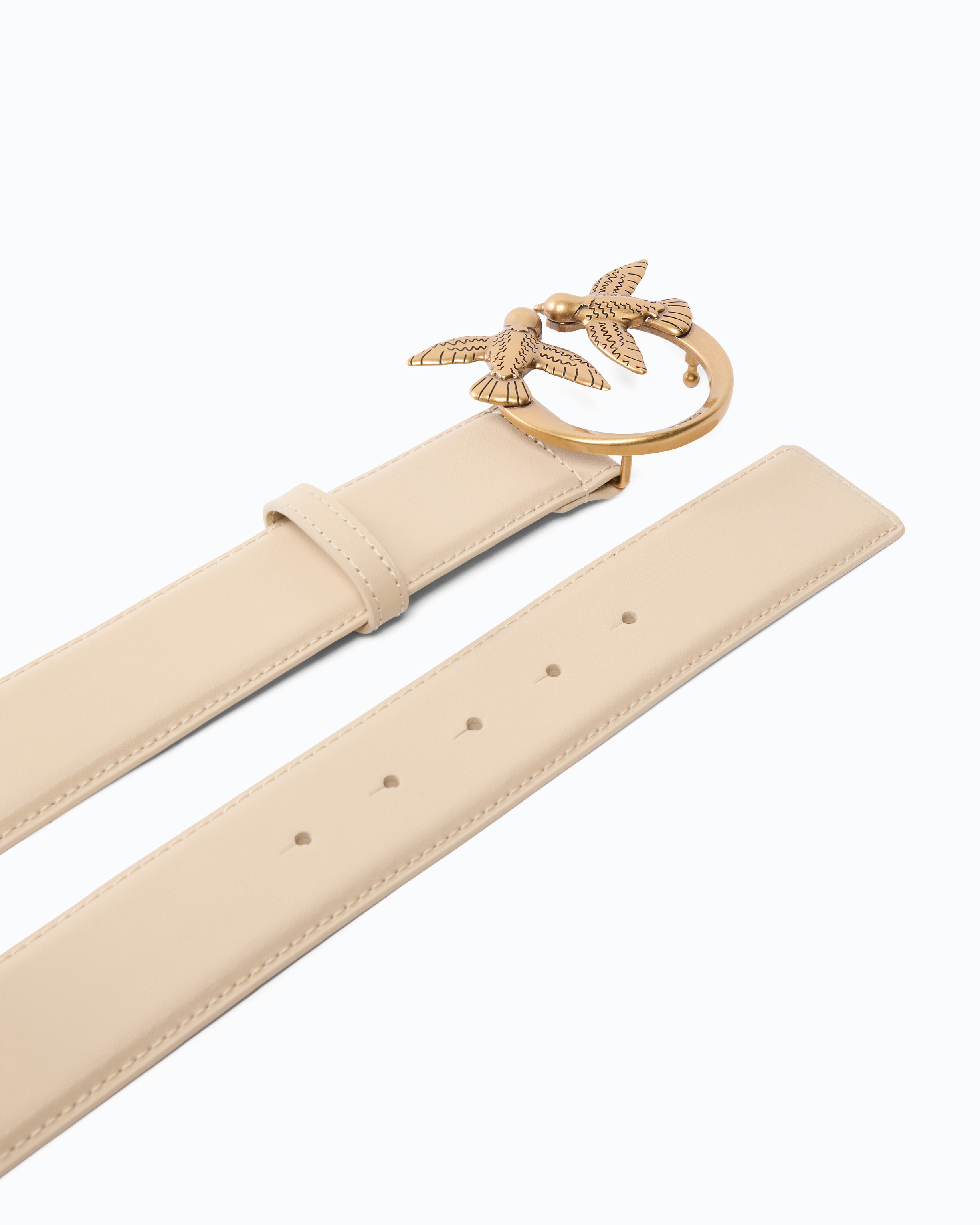 Wide love birds leather belt 4cm PINKO Beige
