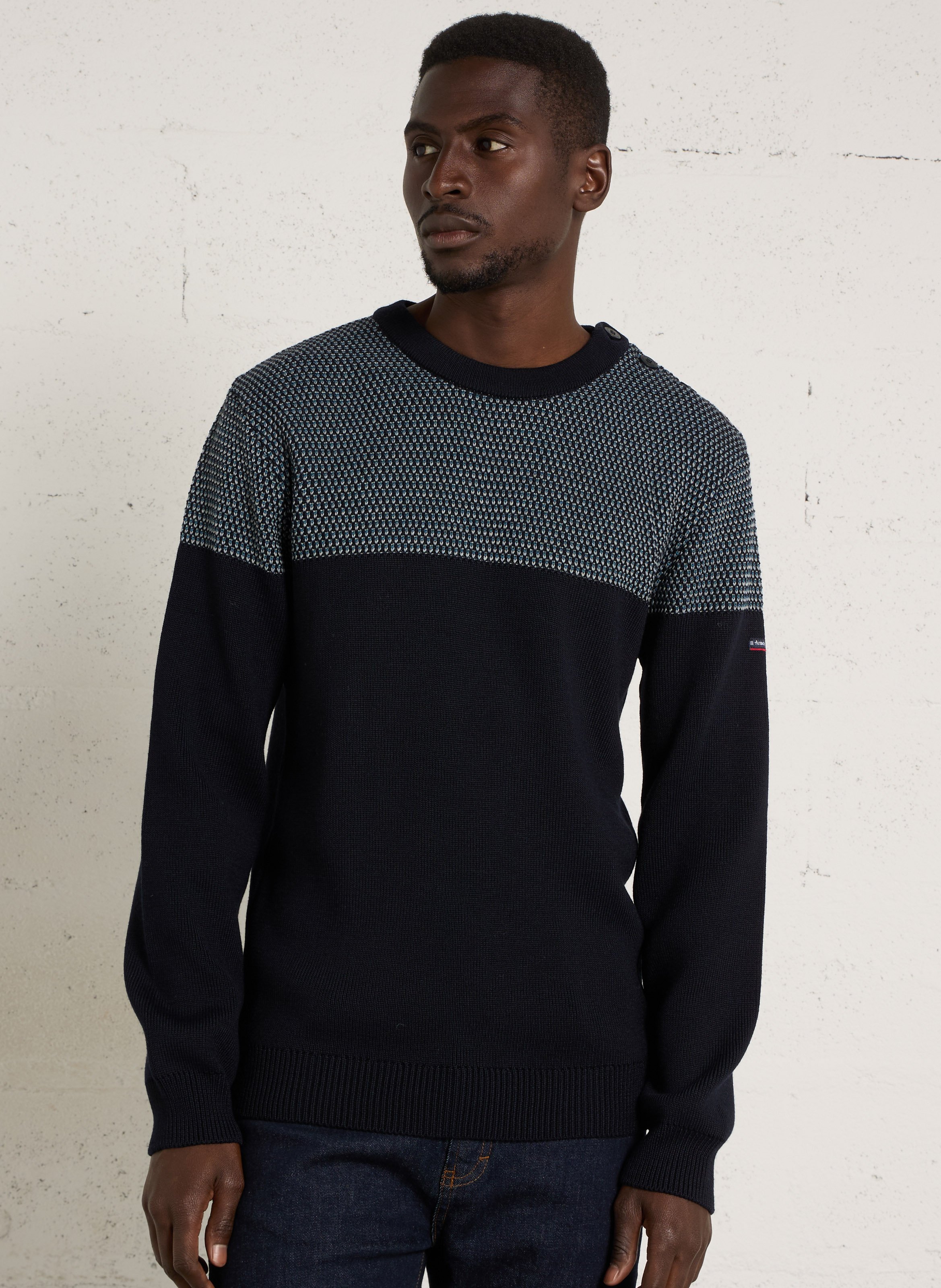 Pull droit col rond en laine mélangée ARMOR LUX Bleu