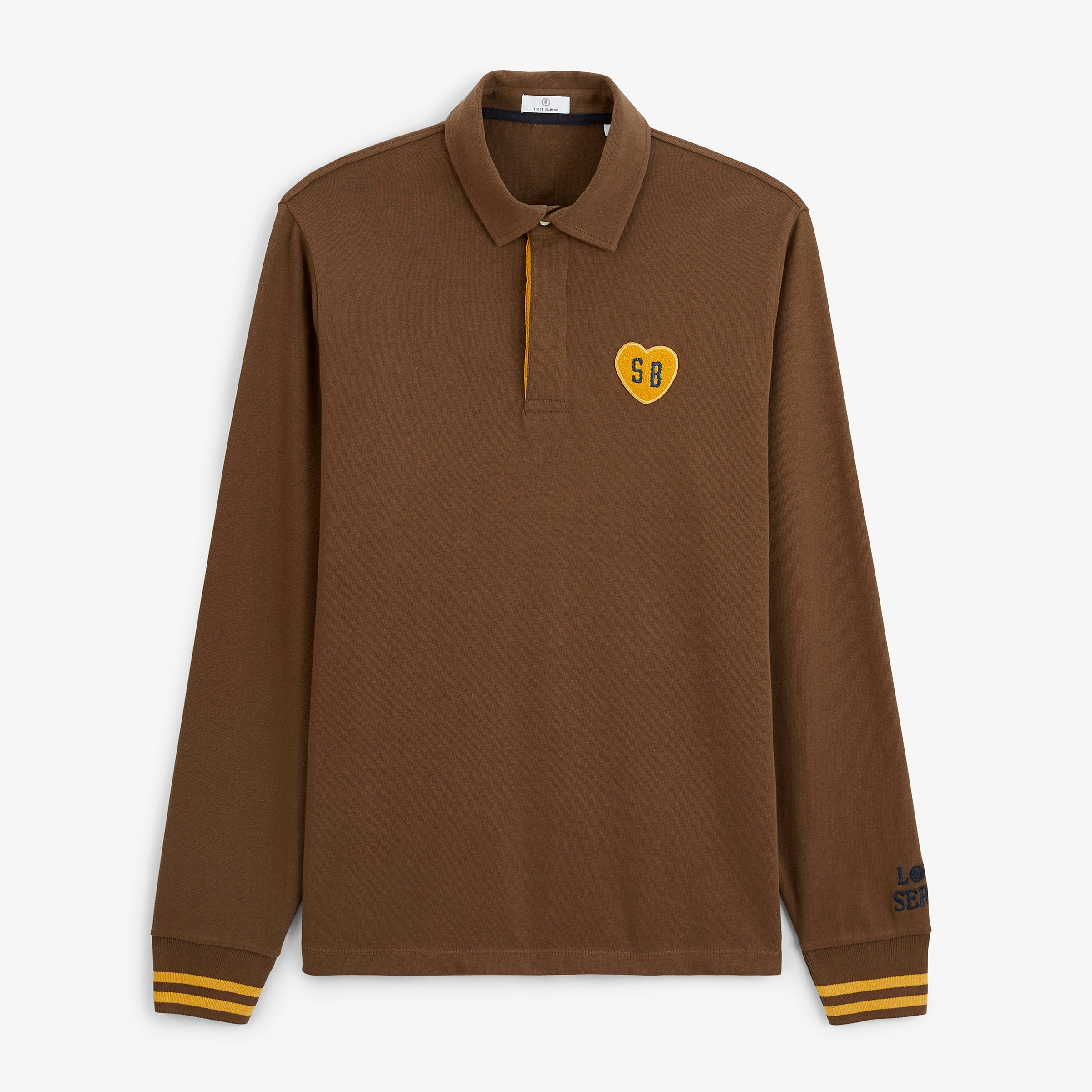 Long-sleeved rugby polo shirt with boucle heart badge SERGE BLANCO Brown