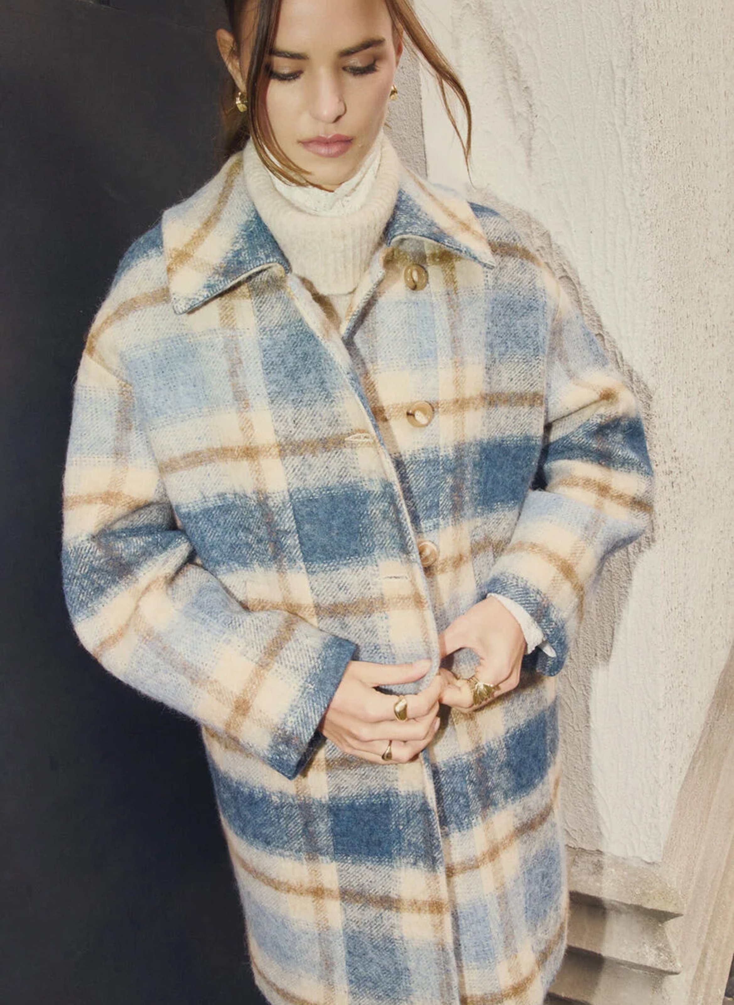 Mid-length checked coat CAROLL Blue