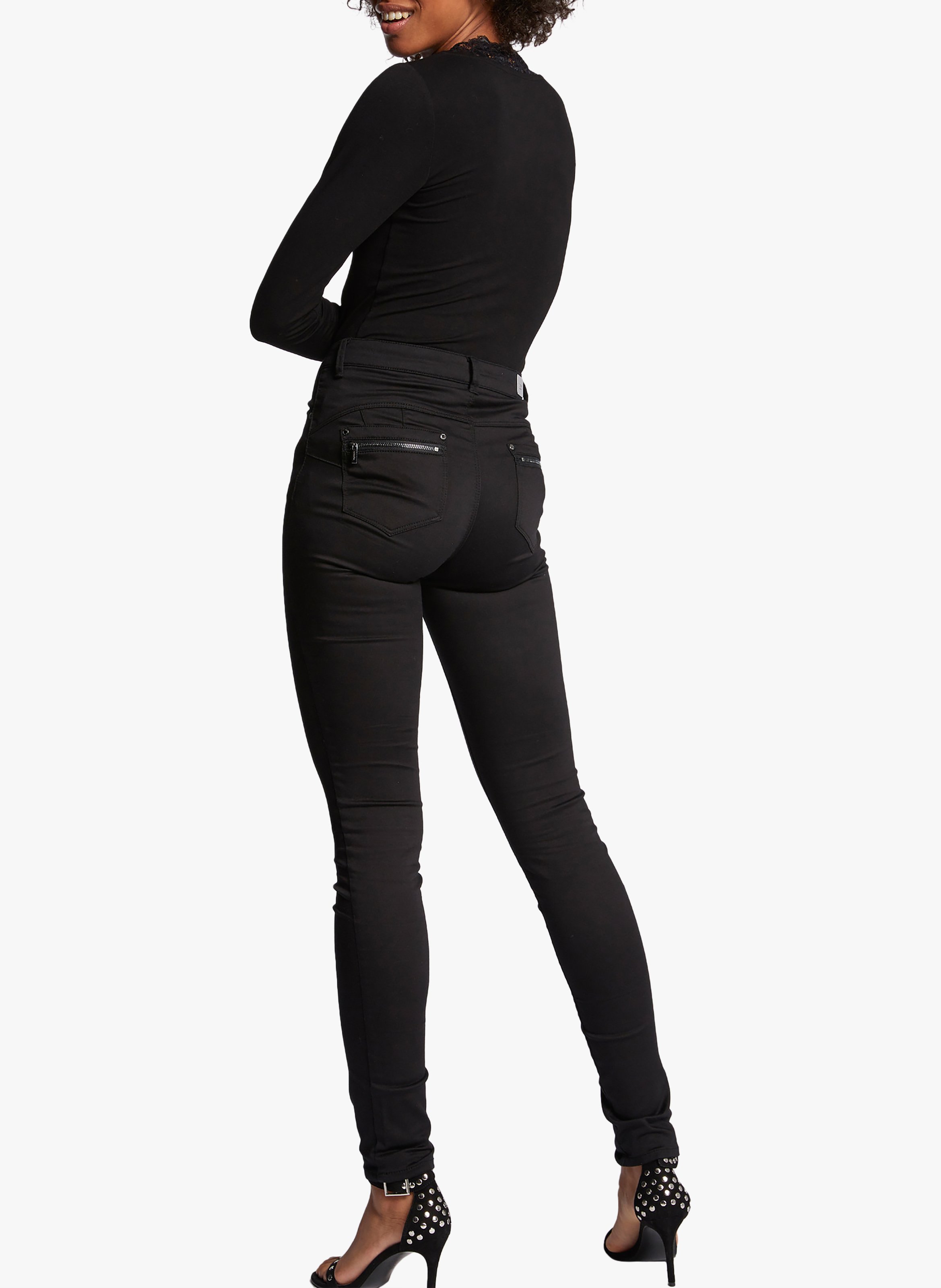 Pullover mit V-Ausschnitt und Spitzendetails MORGAN Schwarz