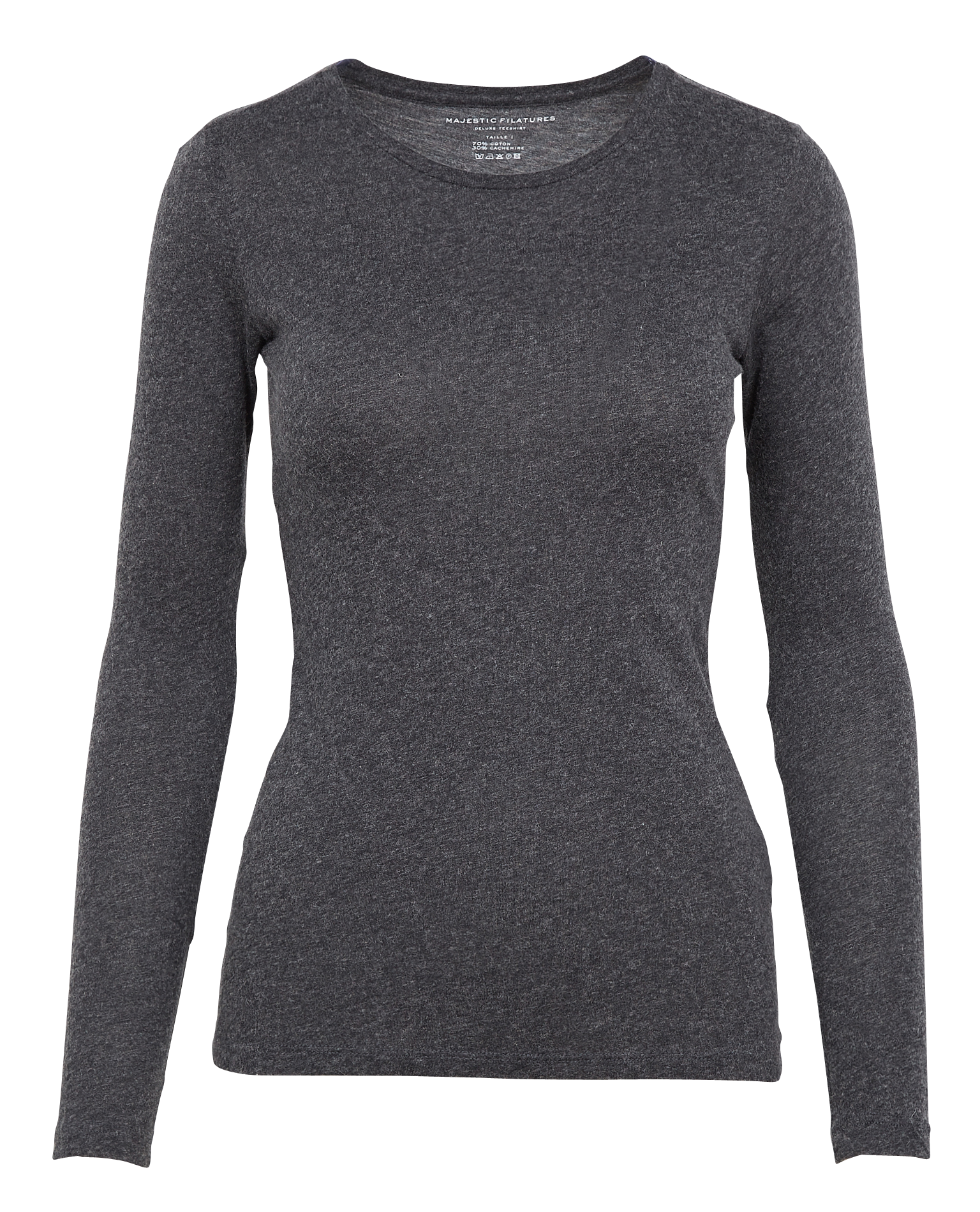 Tee-shirt col rond en coton et cachemire mélangé MAJESTIC FILATURES Gris