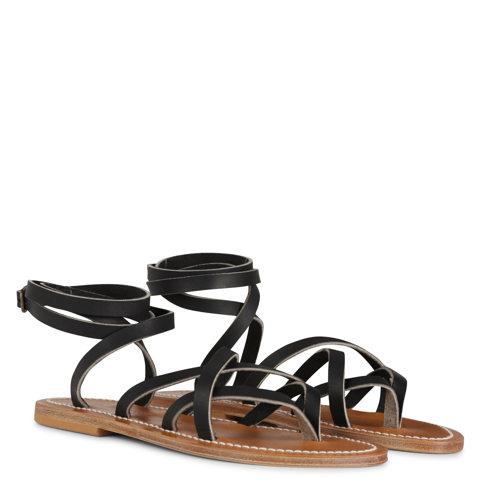 Flat leather sandals K JACQUES Black