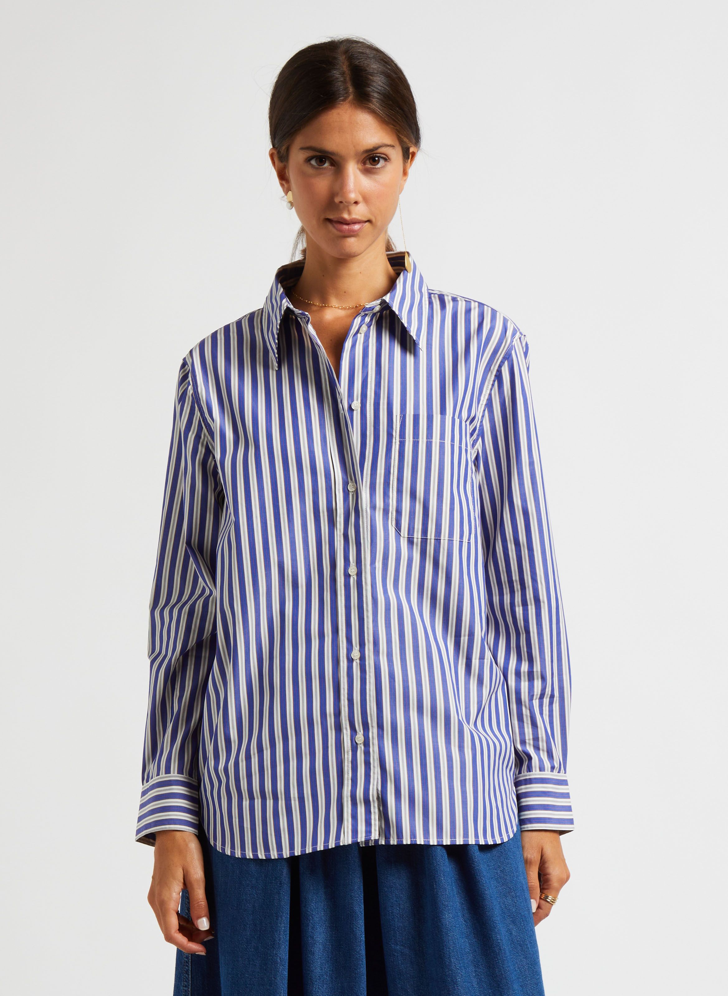 Multicolored Striped cotton shirt with classic collar