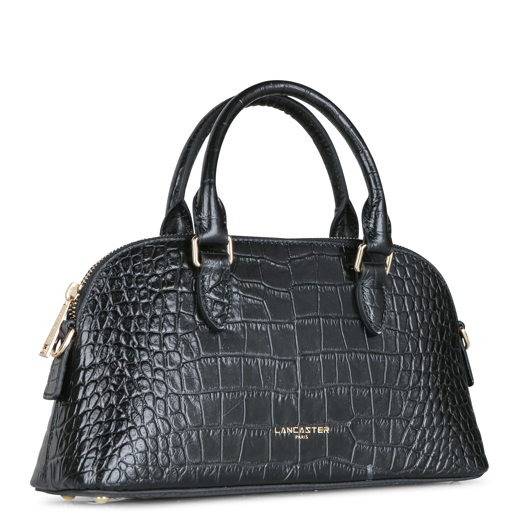 Halbmond-Tasche aus geprägtem Krokodilleder LANCASTER PARIS Schwarz