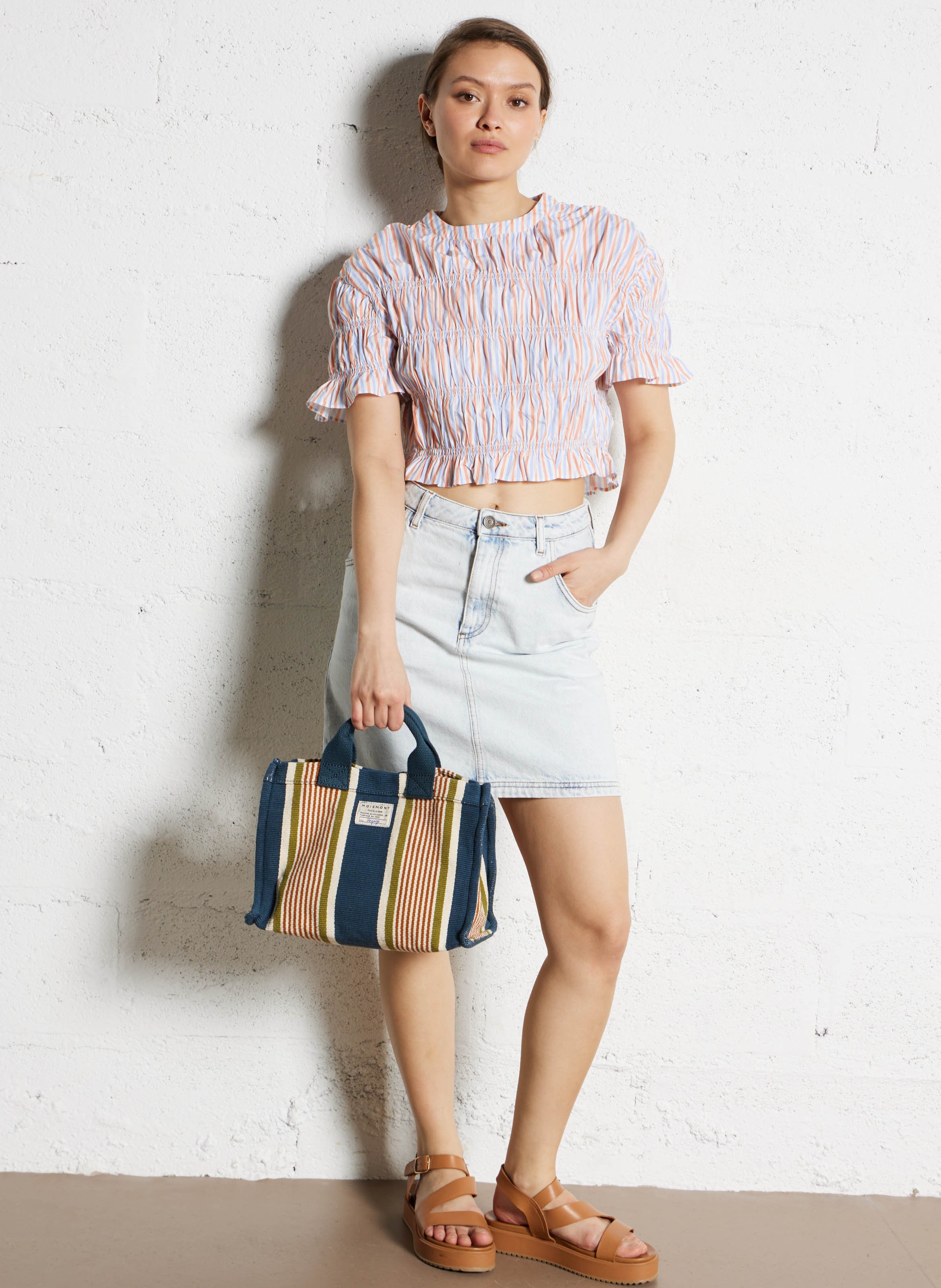 Mini cabas en coton Bleu