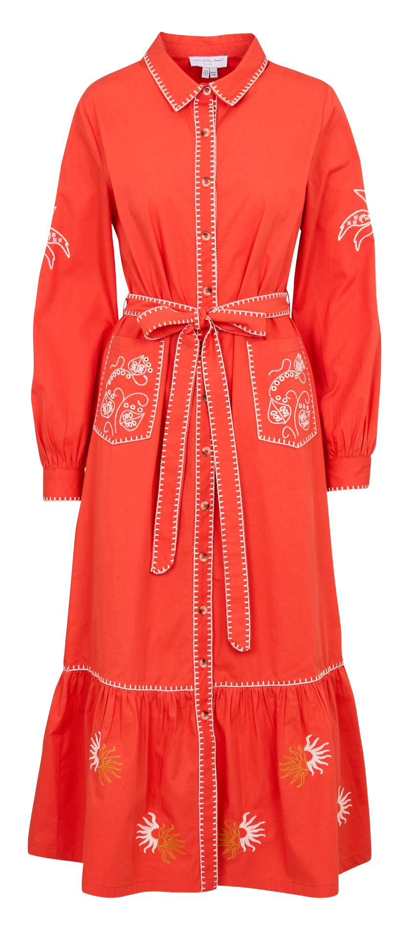 Embroidered straight belted shirt dress NEVER FULLY DRESSED Red