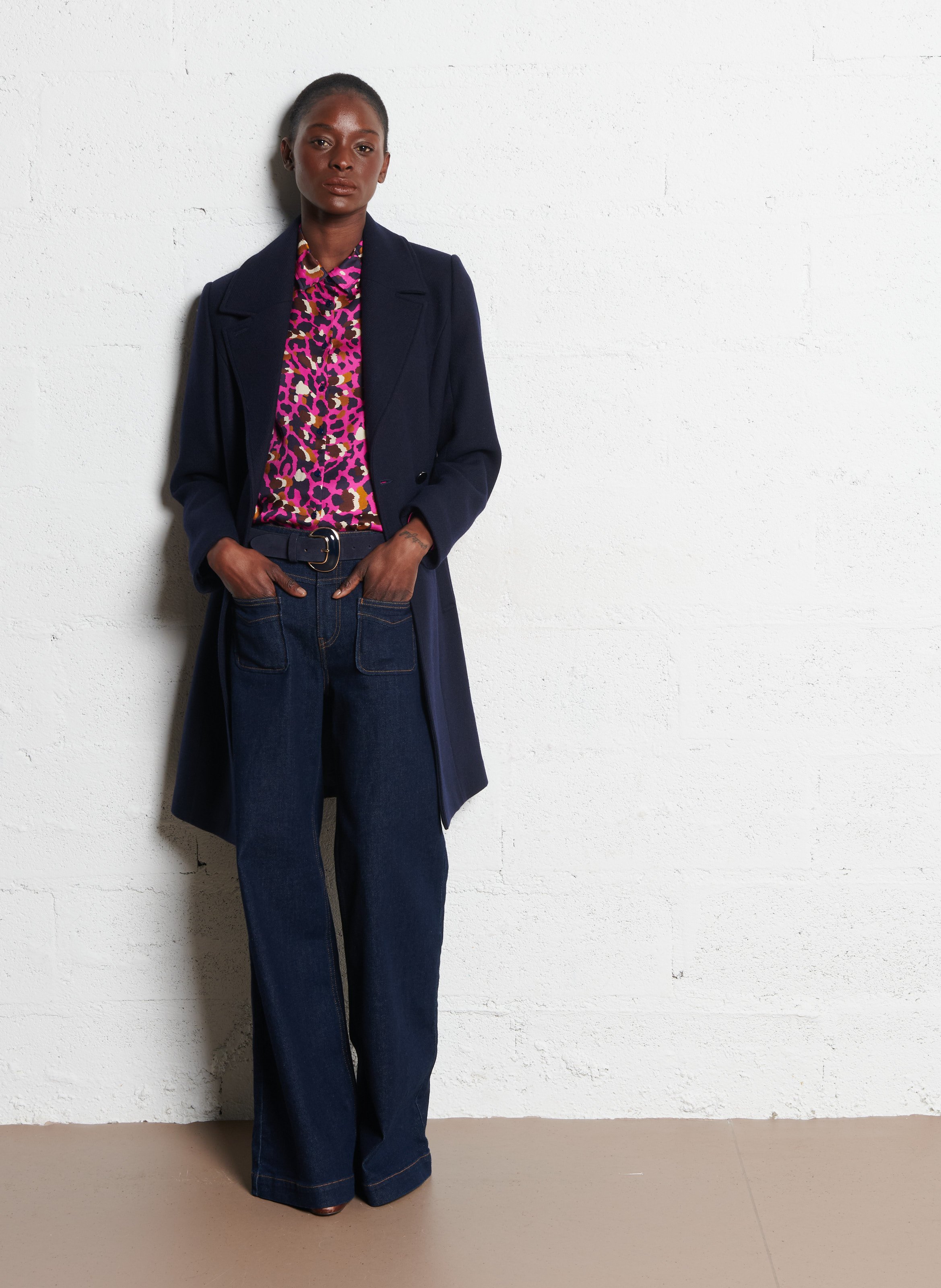 Manteau droit en coton mélangé ONE STEP Bleu