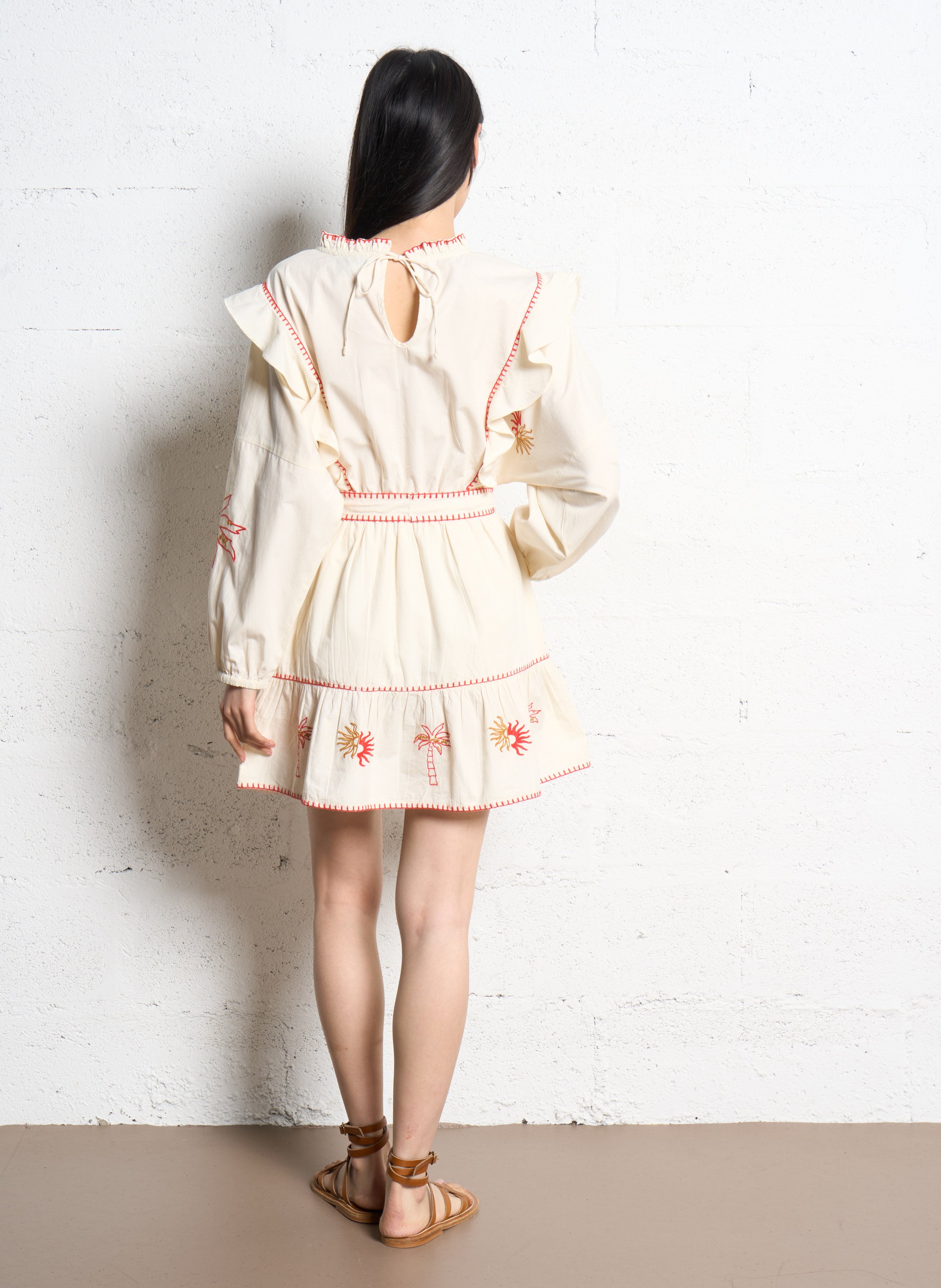 Short embroidered dress with ruffles NEVER FULLY DRESSED White