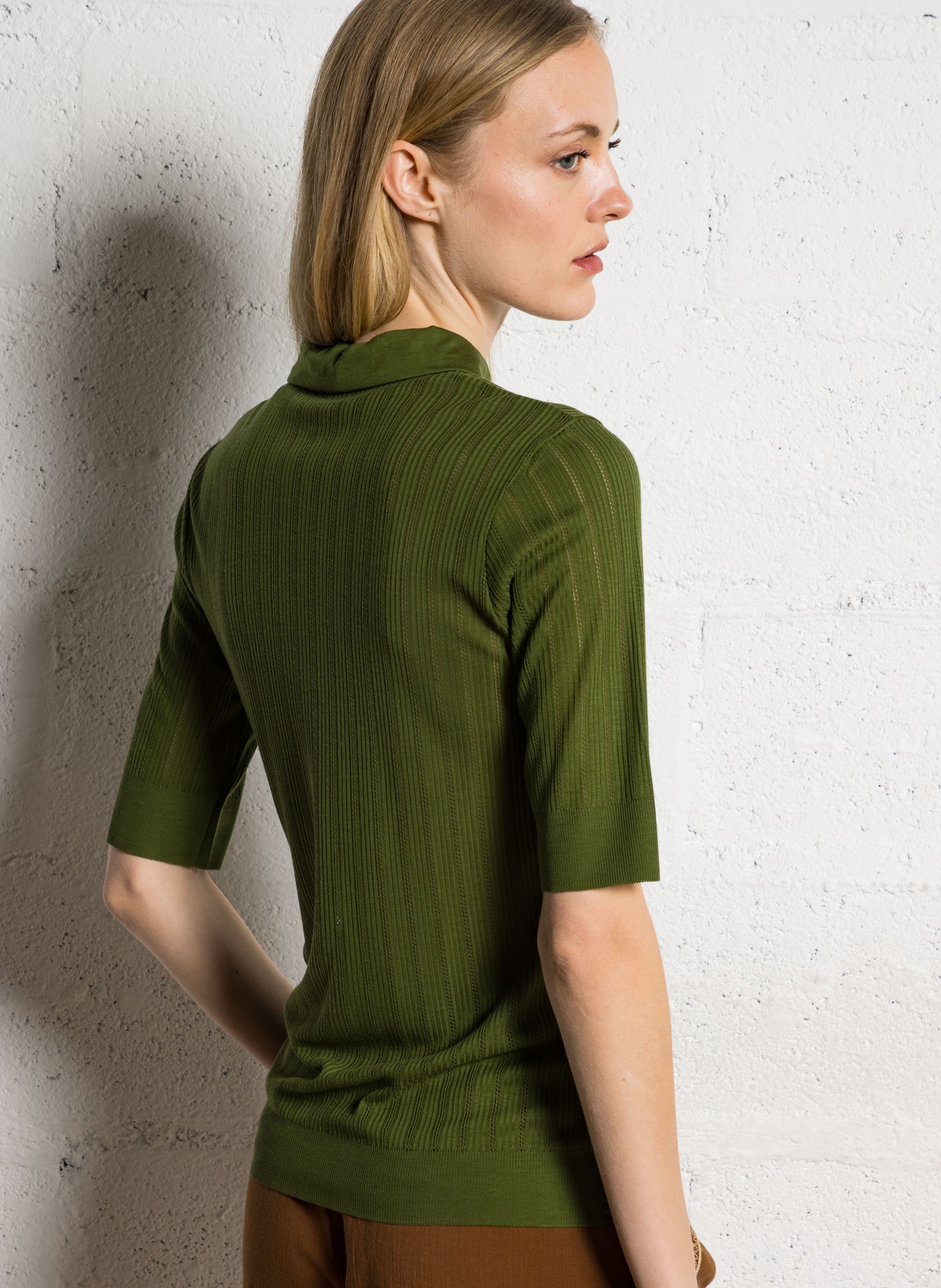 Ribbed short sleeve polo MAJESTIC FILATURES Green