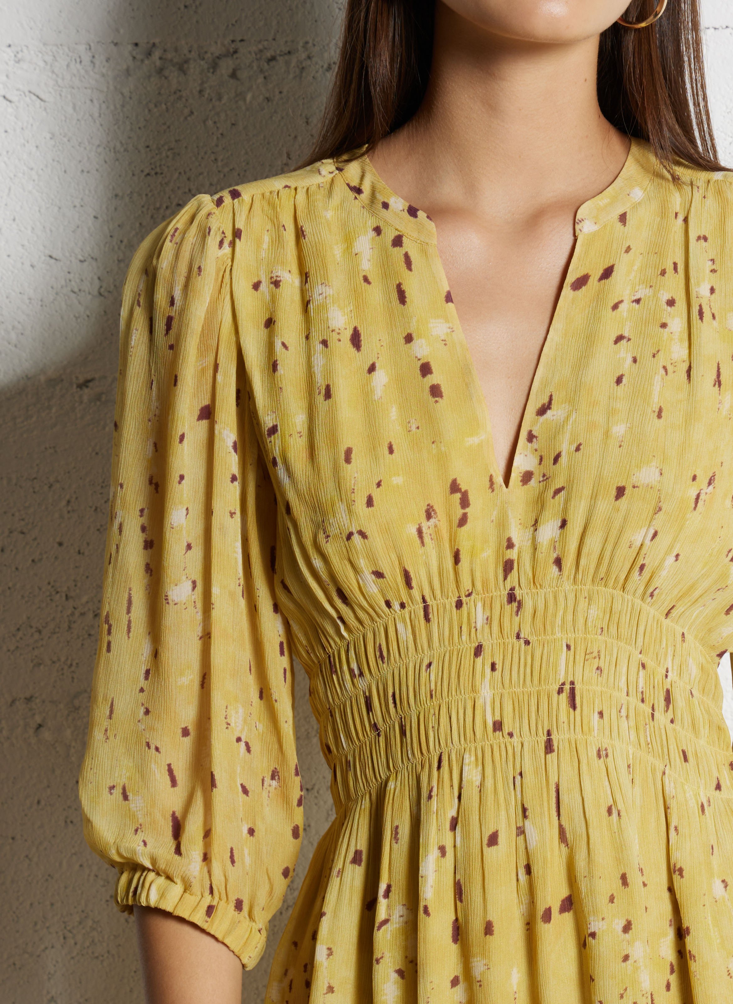 Robe courte col tunisien imprimée BA&SH Jaune