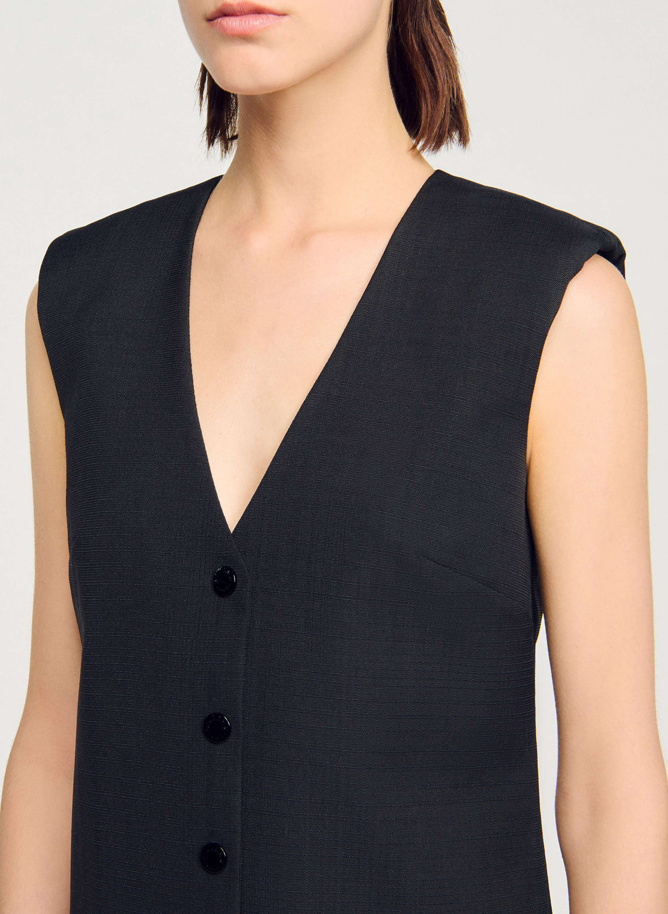 Robe col V sans manches unie SANDRO Noir