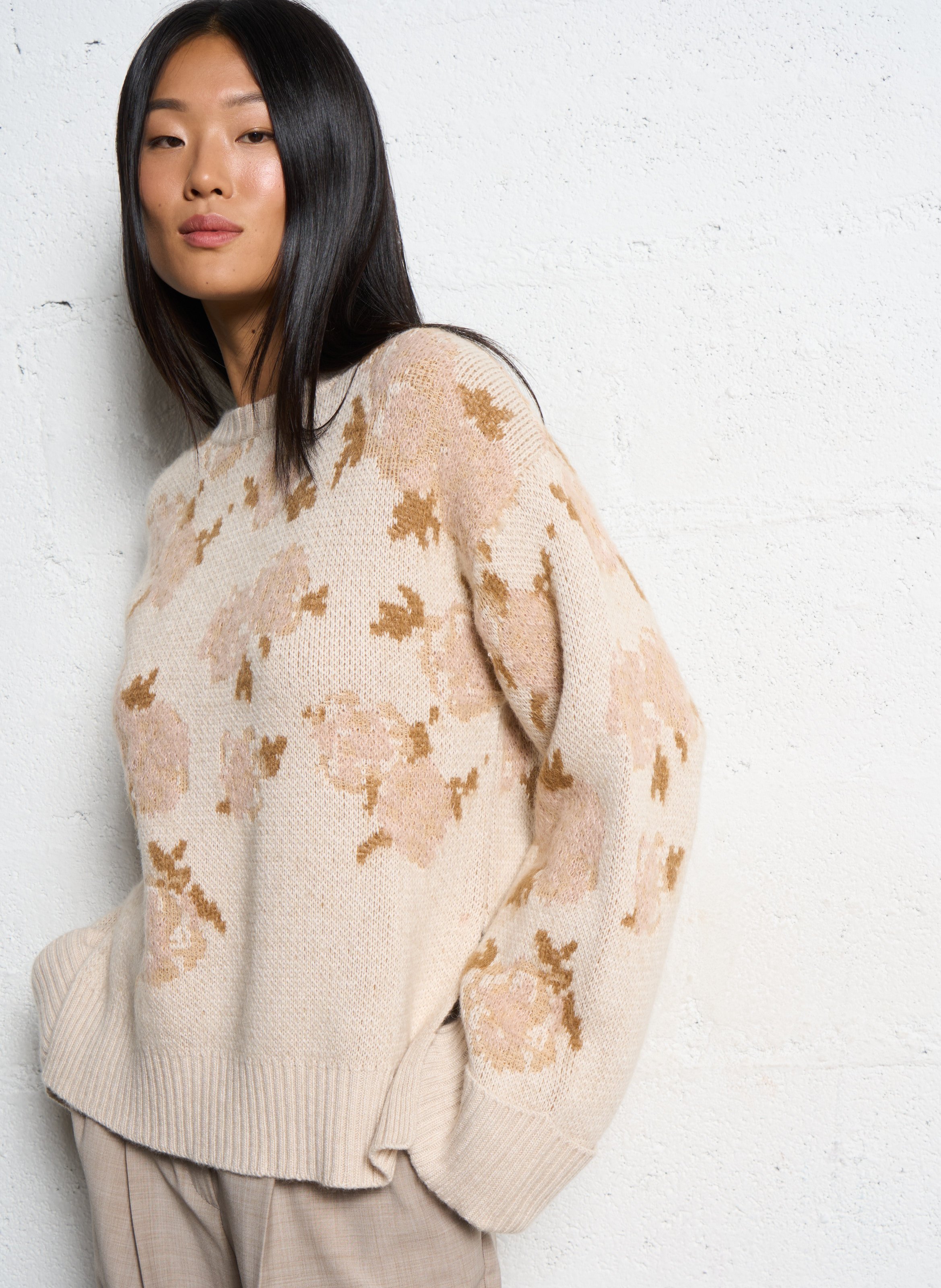 Pull ample imprimé col rond MOMONI Beige