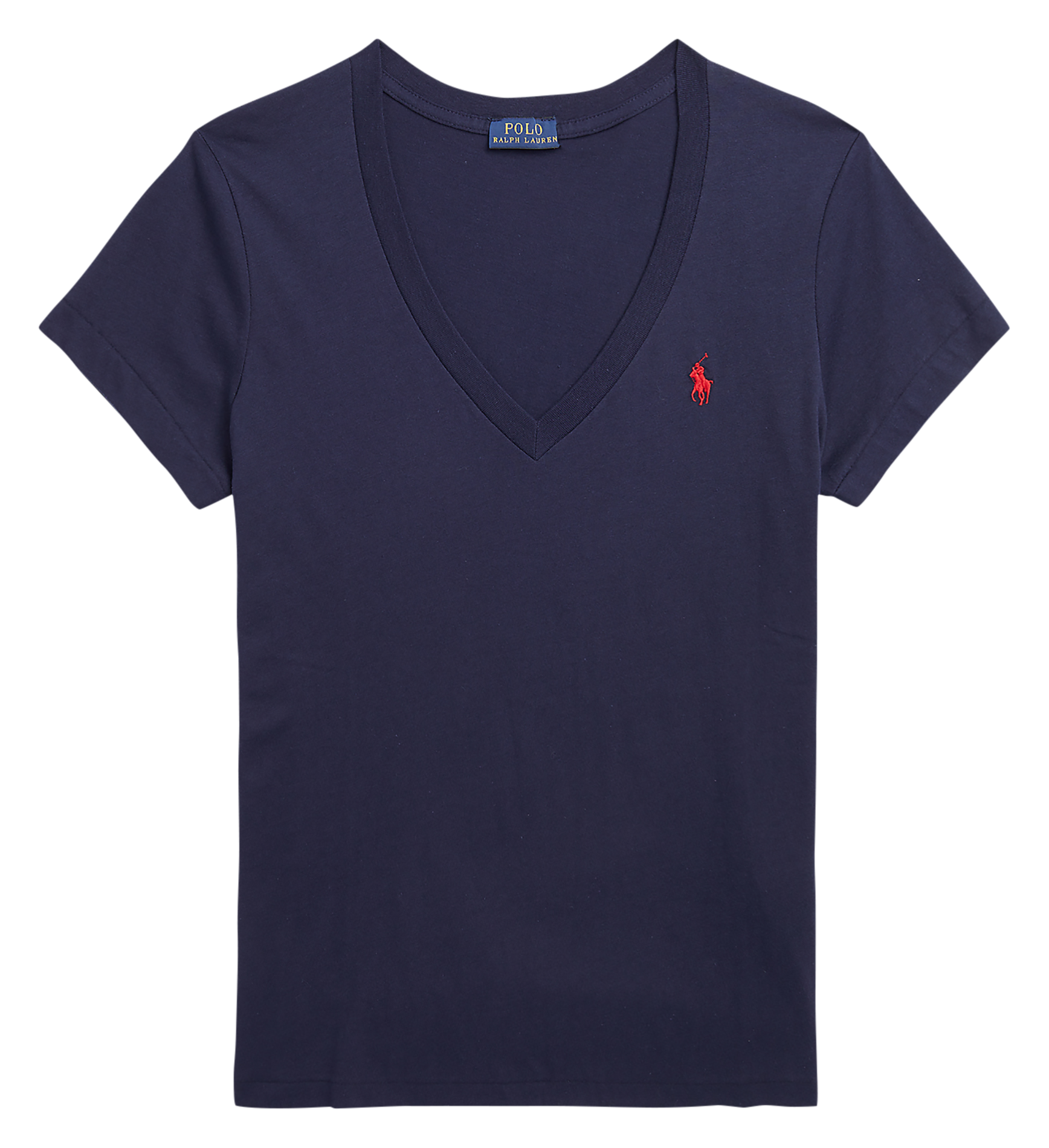 Embroidered cotton V-neck T-shirt Blue