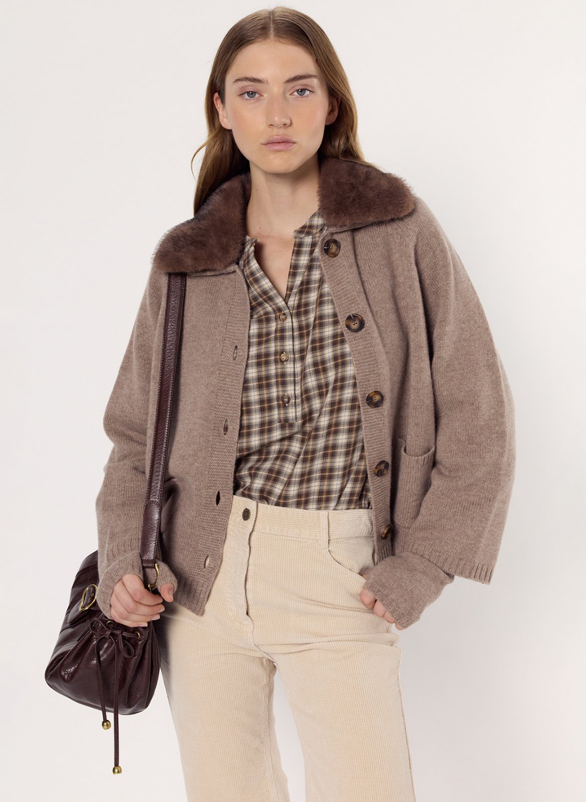 Gilet col effet fourrure en cachemire GERARD DAREL