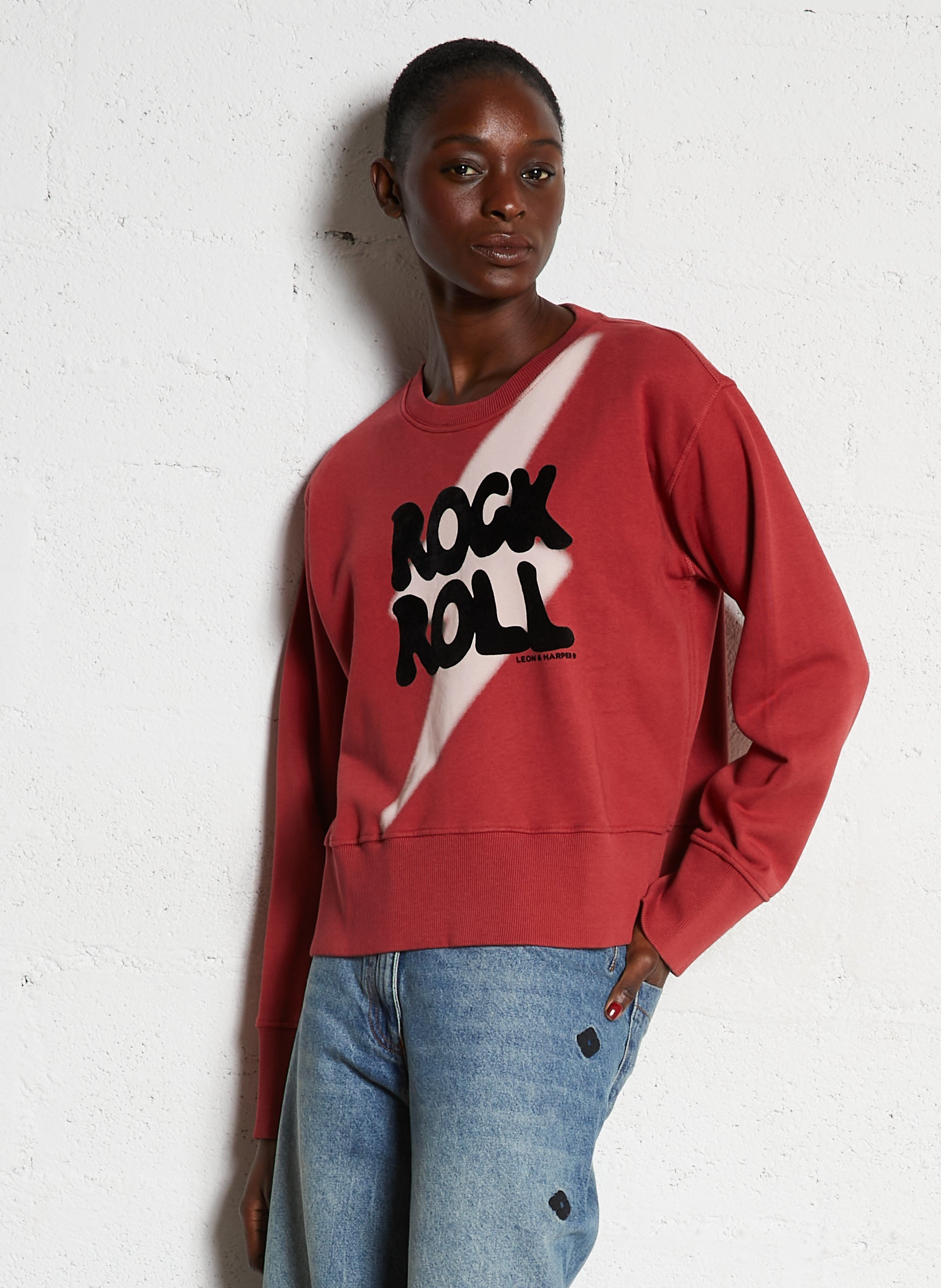 Rechte sweater met ronde hals en zeefdruk LEON & HARPER Rood